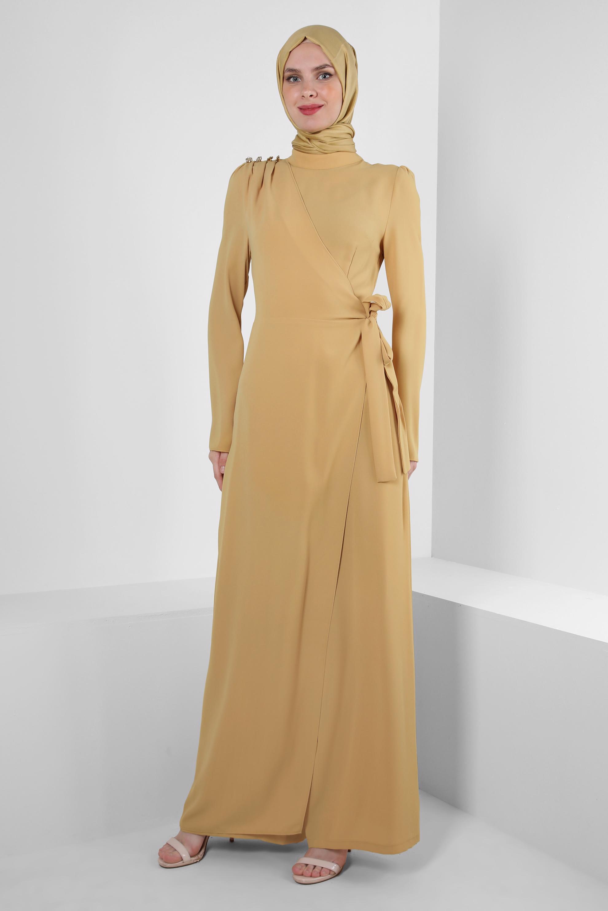 Vêtements hijab JAUNE SALOPETTE AVEC GEMME BRODÉE 42885