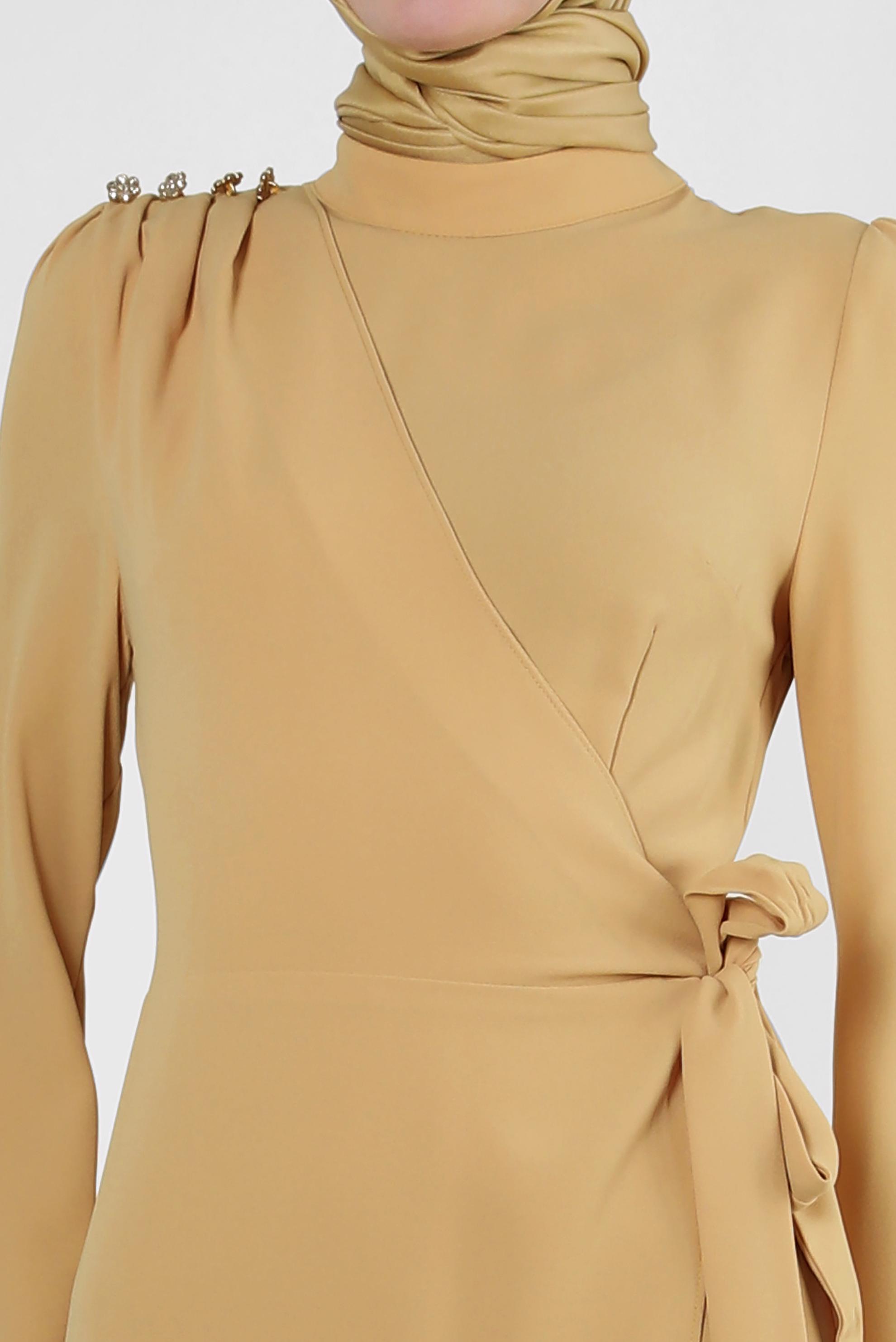 Vêtements hijab JAUNE SALOPETTE AVEC GEMME BRODÉE 42885