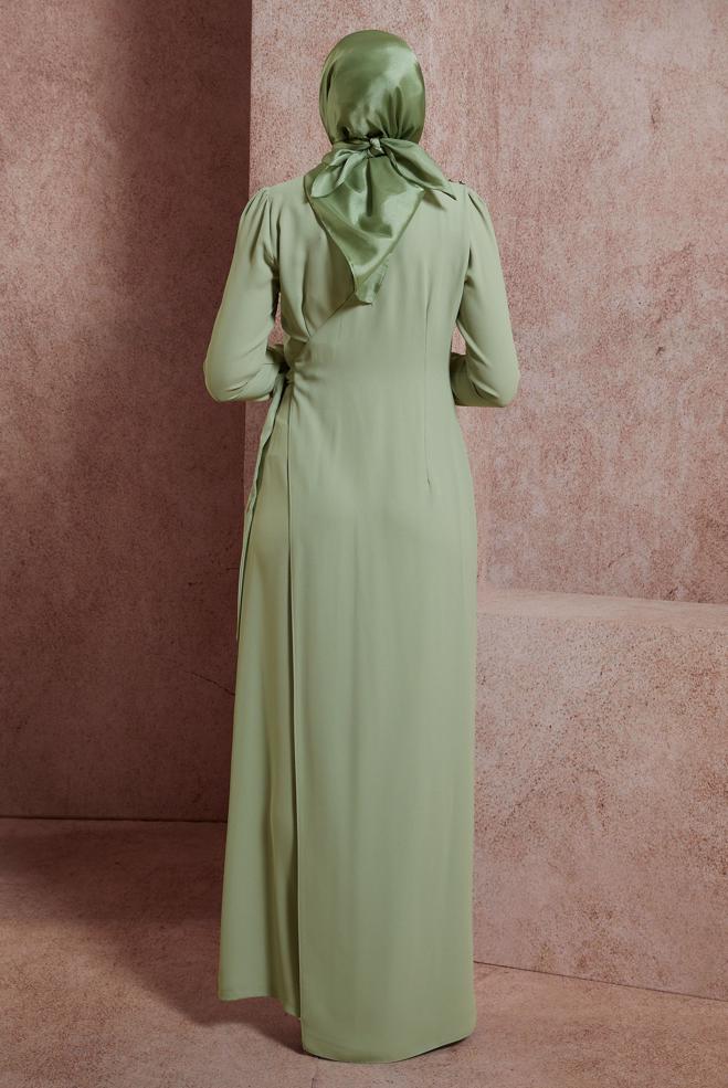 Tesettür giyim YEŞİL BAĞLAMA DETAYLI KREP TULUM 42885 - ALVİNA