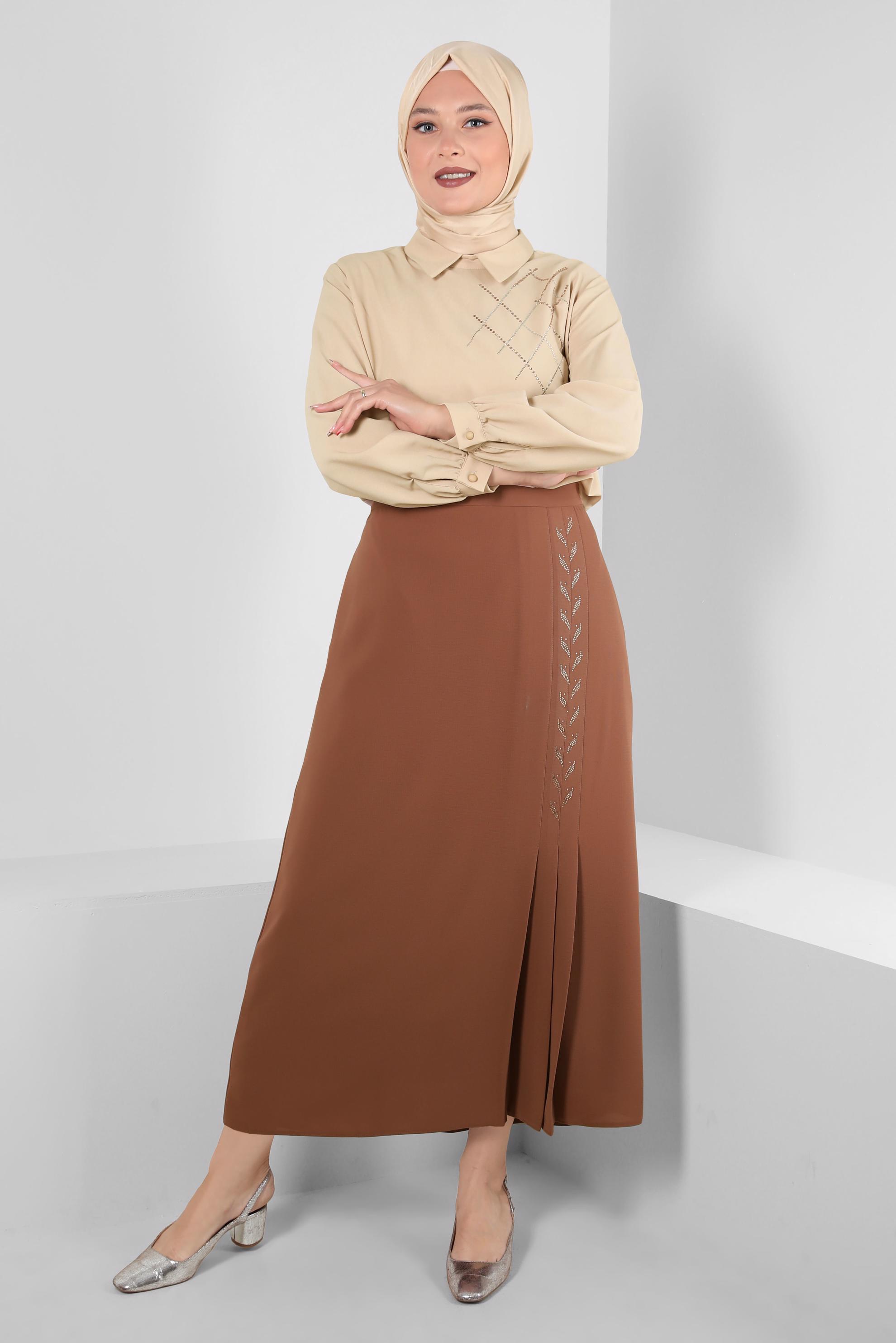 Tesettür giyim BEJ BÜYÜK BEDEN TAŞ DETAYLI TUNİK 20236