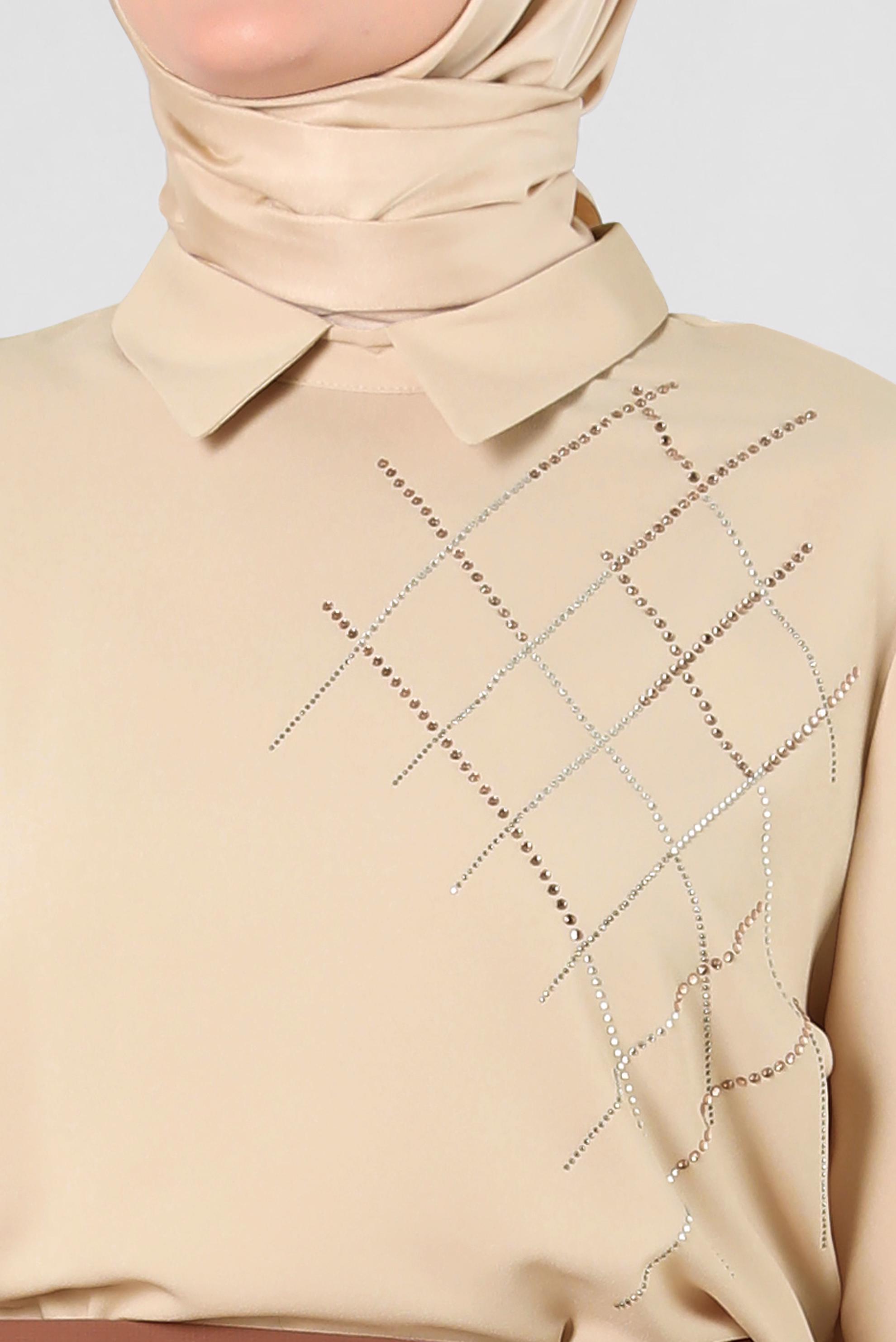 Tesettür giyim BEJ BÜYÜK BEDEN TAŞ DETAYLI TUNİK 20236