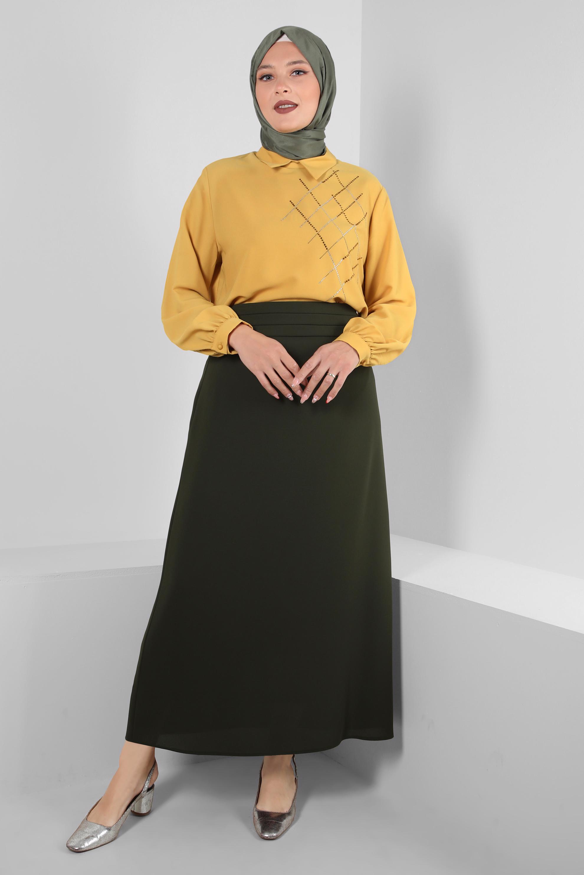 Tesettür giyim SARI BÜYÜK BEDEN TAŞ DETAYLI TUNİK 20236