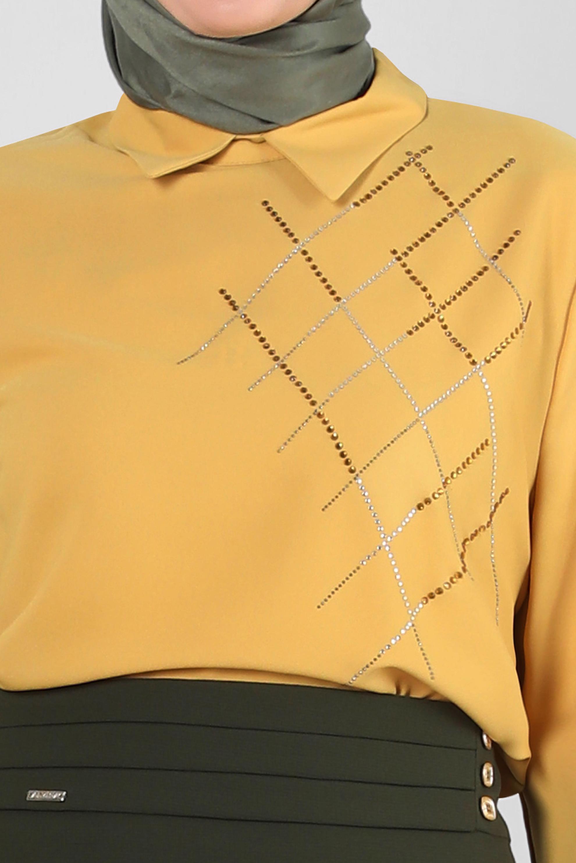 Tesettür giyim SARI BÜYÜK BEDEN TAŞ DETAYLI TUNİK 20236