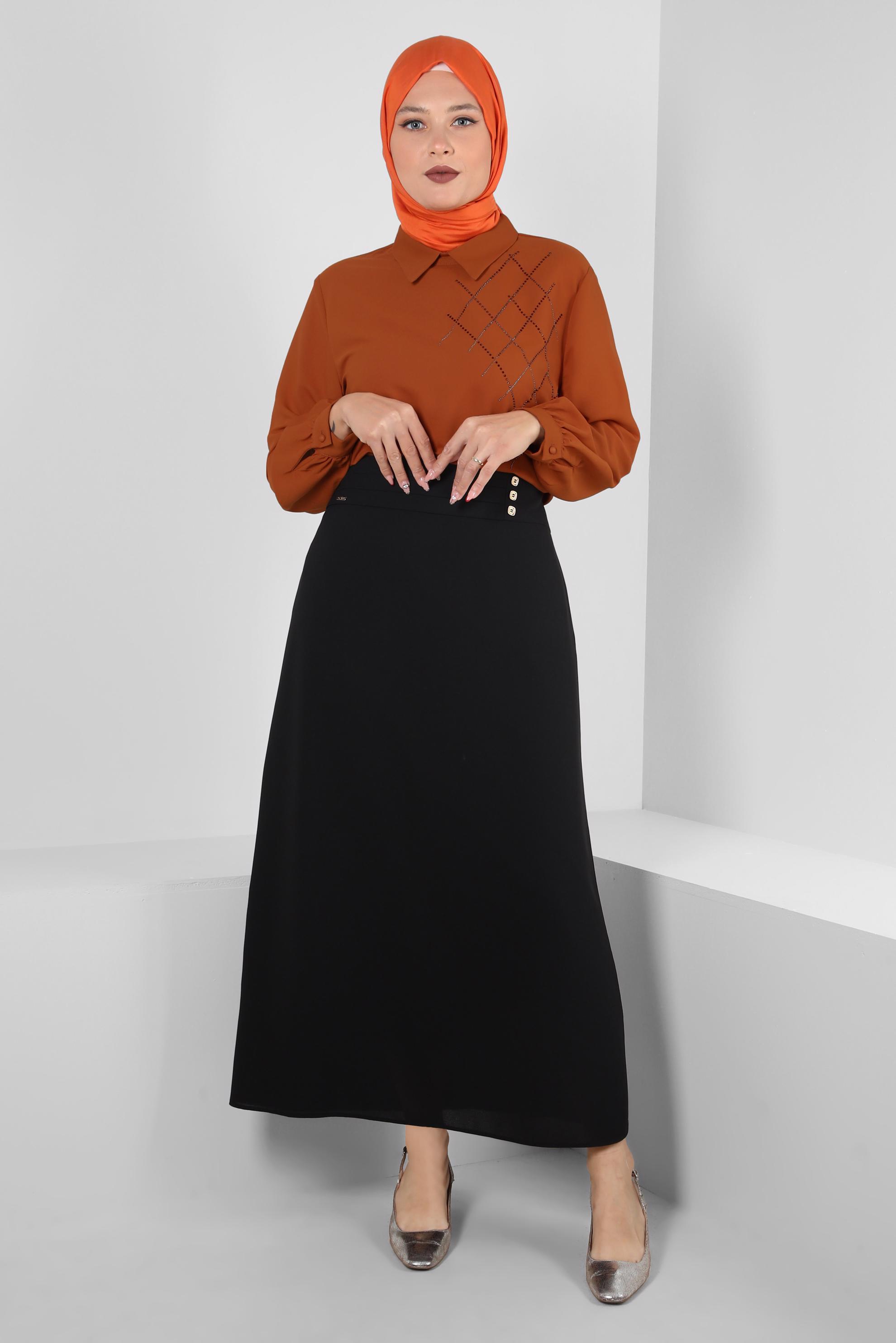 Tesettür giyim TURUNCU BÜYÜK BEDEN TAŞ DETAYLI TUNİK 20236