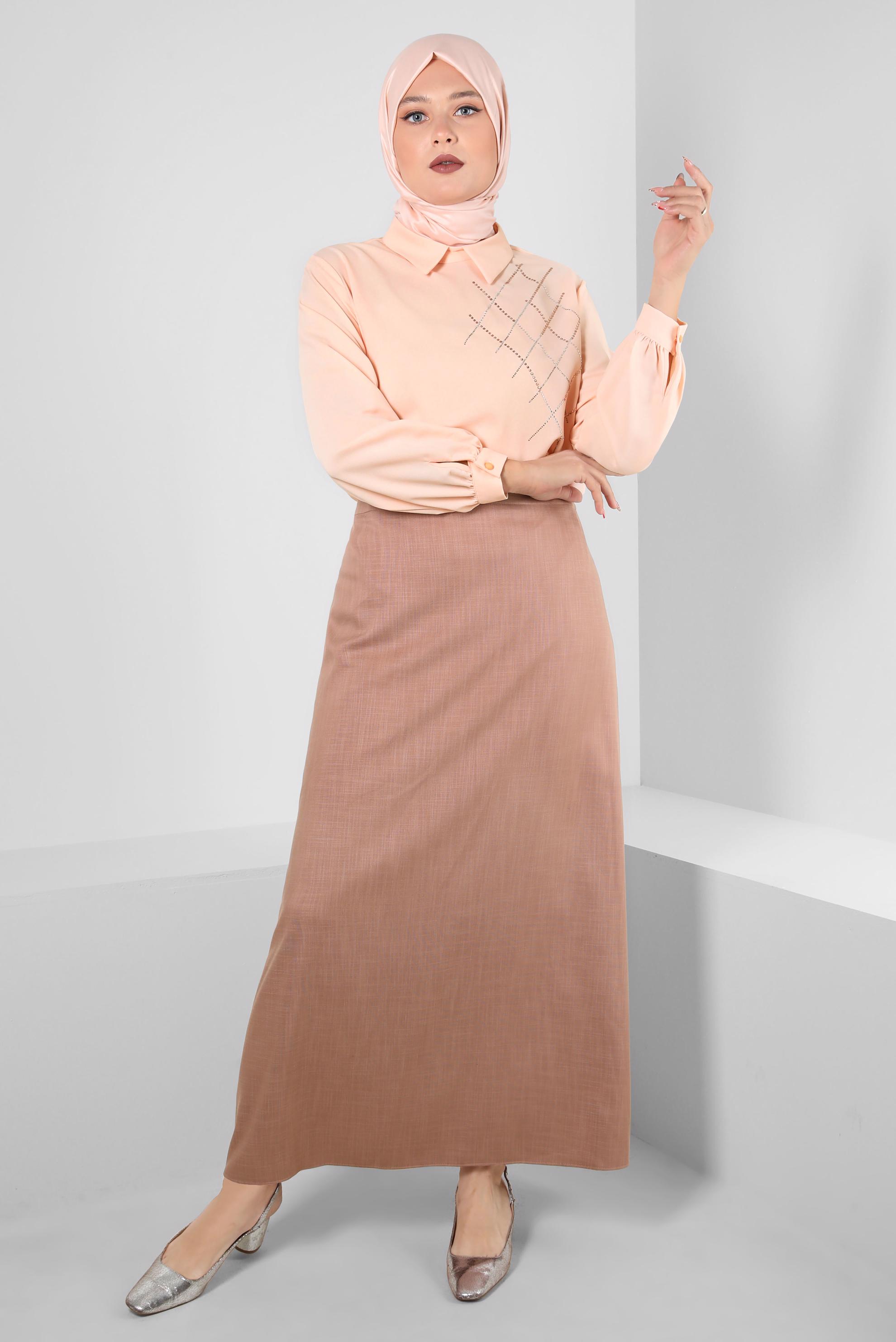 Vêtements hijab POUDRE TUNIQUE À MANCHES BALLON AVEC DÉTAIL GEM 20236