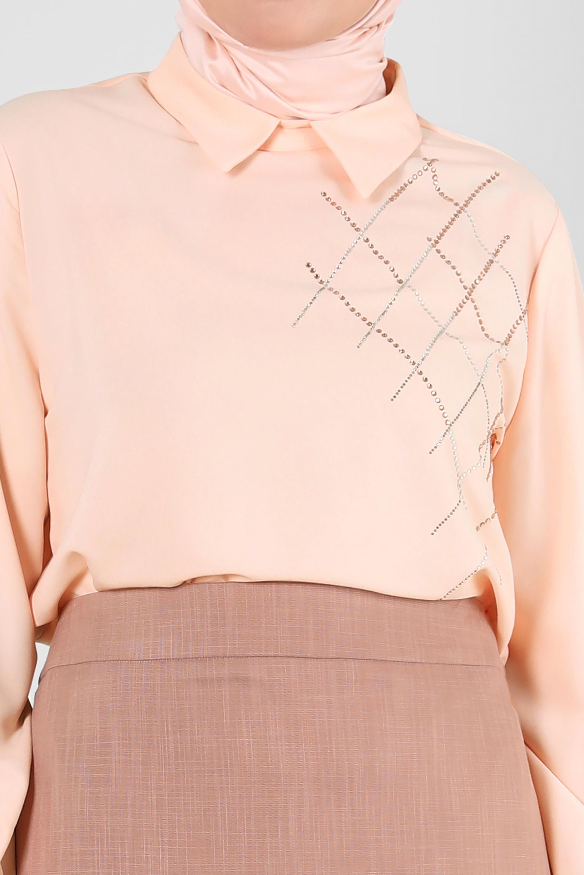 Vêtements hijab POUDRE TUNIQUE À MANCHES BALLON AVEC DÉTAIL GEM 20236