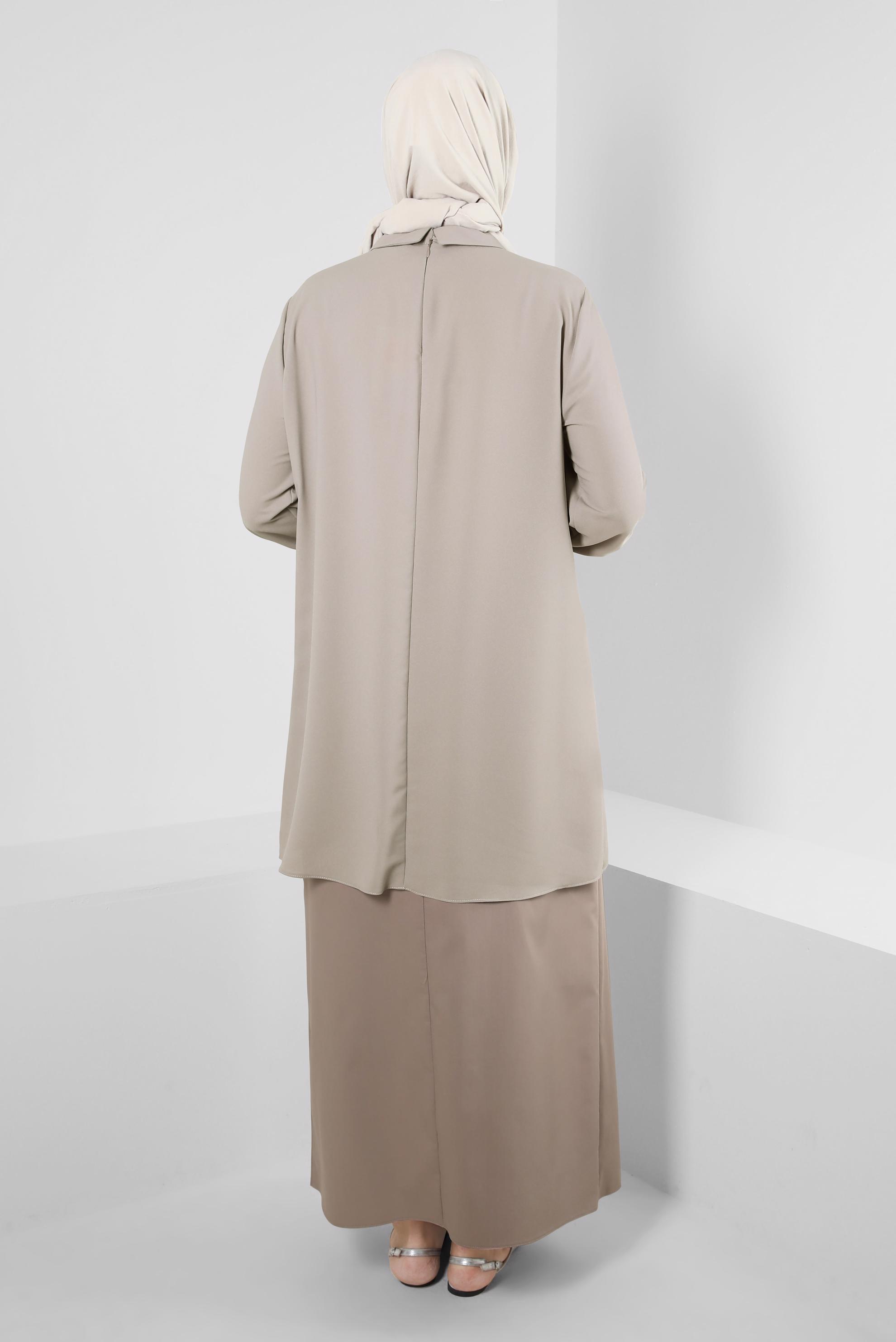 Tesettür giyim VİZON BÜYÜK BEDEN TAŞ DETAYLI TUNİK 20236