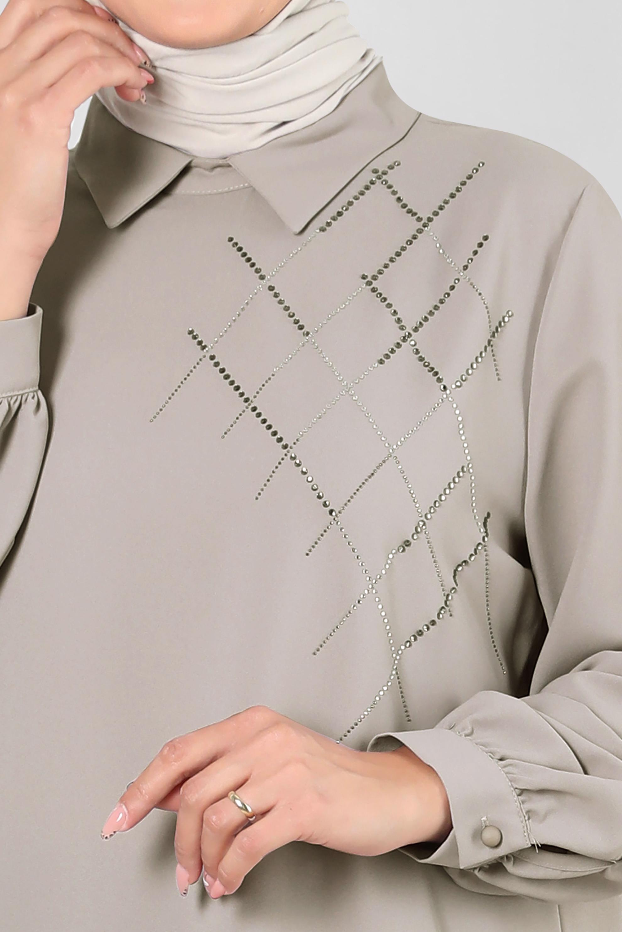 Tesettür giyim VİZON BÜYÜK BEDEN TAŞ DETAYLI TUNİK 20236