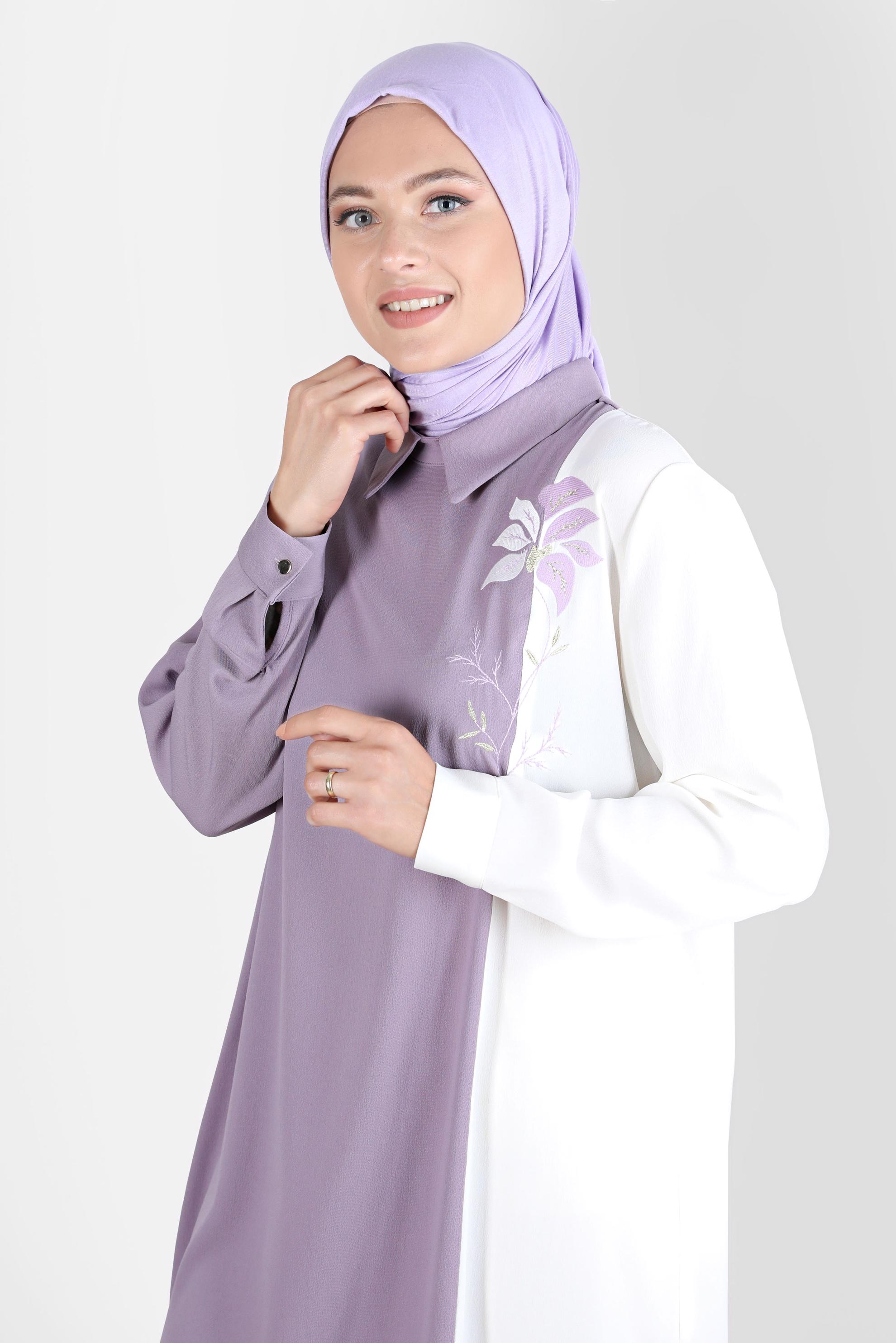 Tesettür giyim MOR NAKIŞLI İKİ RENK AEROBIN TUNİK 20239 