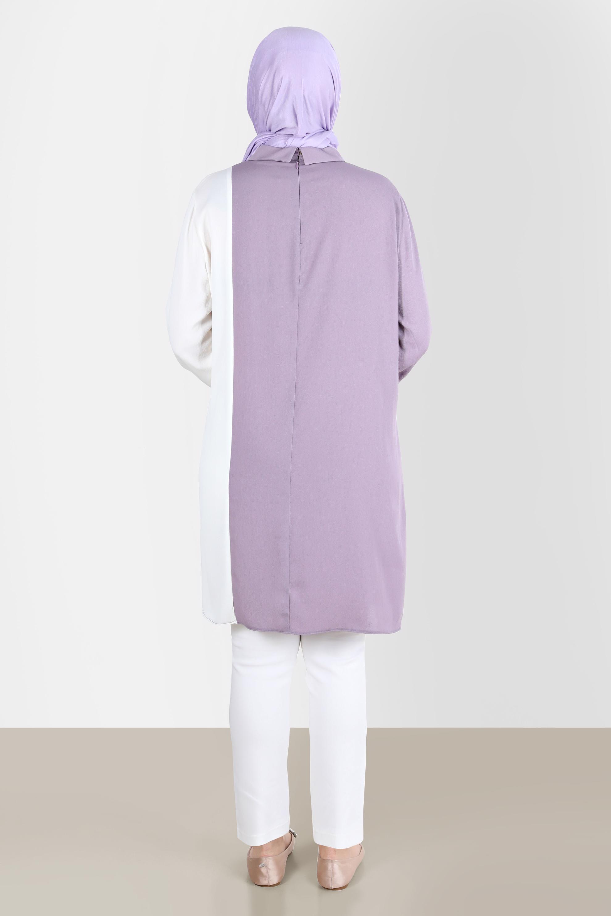 Tesettür giyim MOR NAKIŞLI İKİ RENK AEROBIN TUNİK 20239 