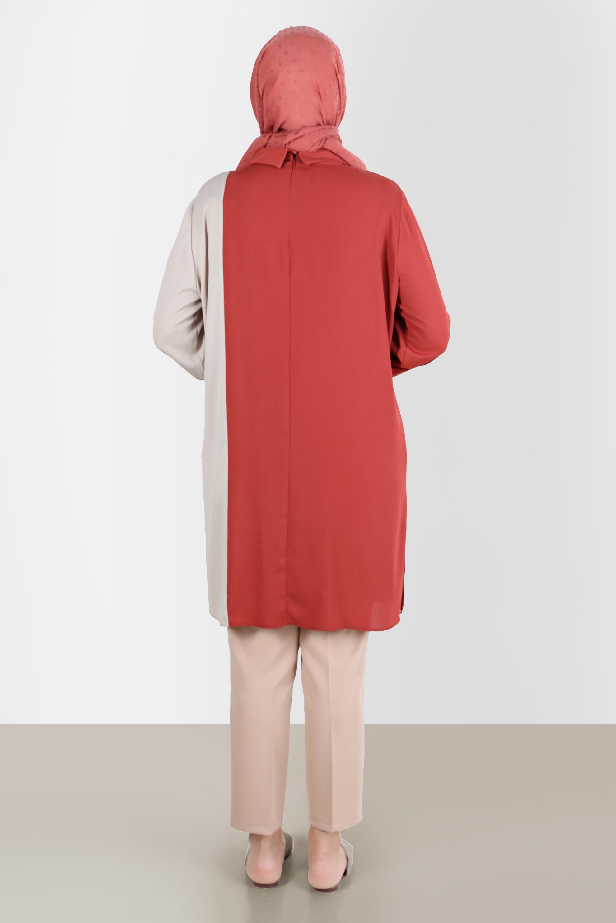 Tesettür giyim TURUNCU NAKIŞLI İKİ RENK AEROBIN TUNİK 20239 