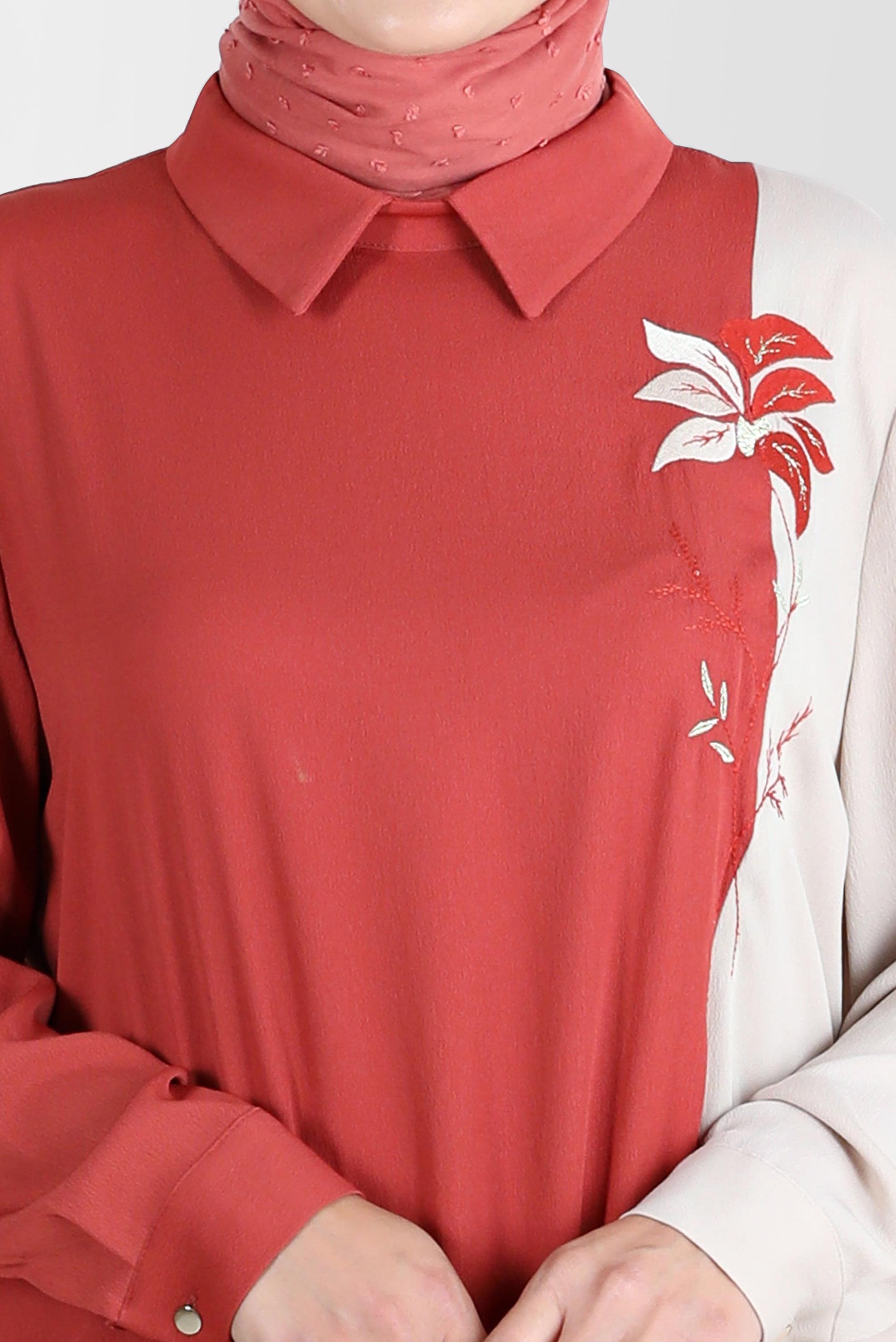 Tesettür giyim TURUNCU NAKIŞLI İKİ RENK AEROBIN TUNİK 20239 