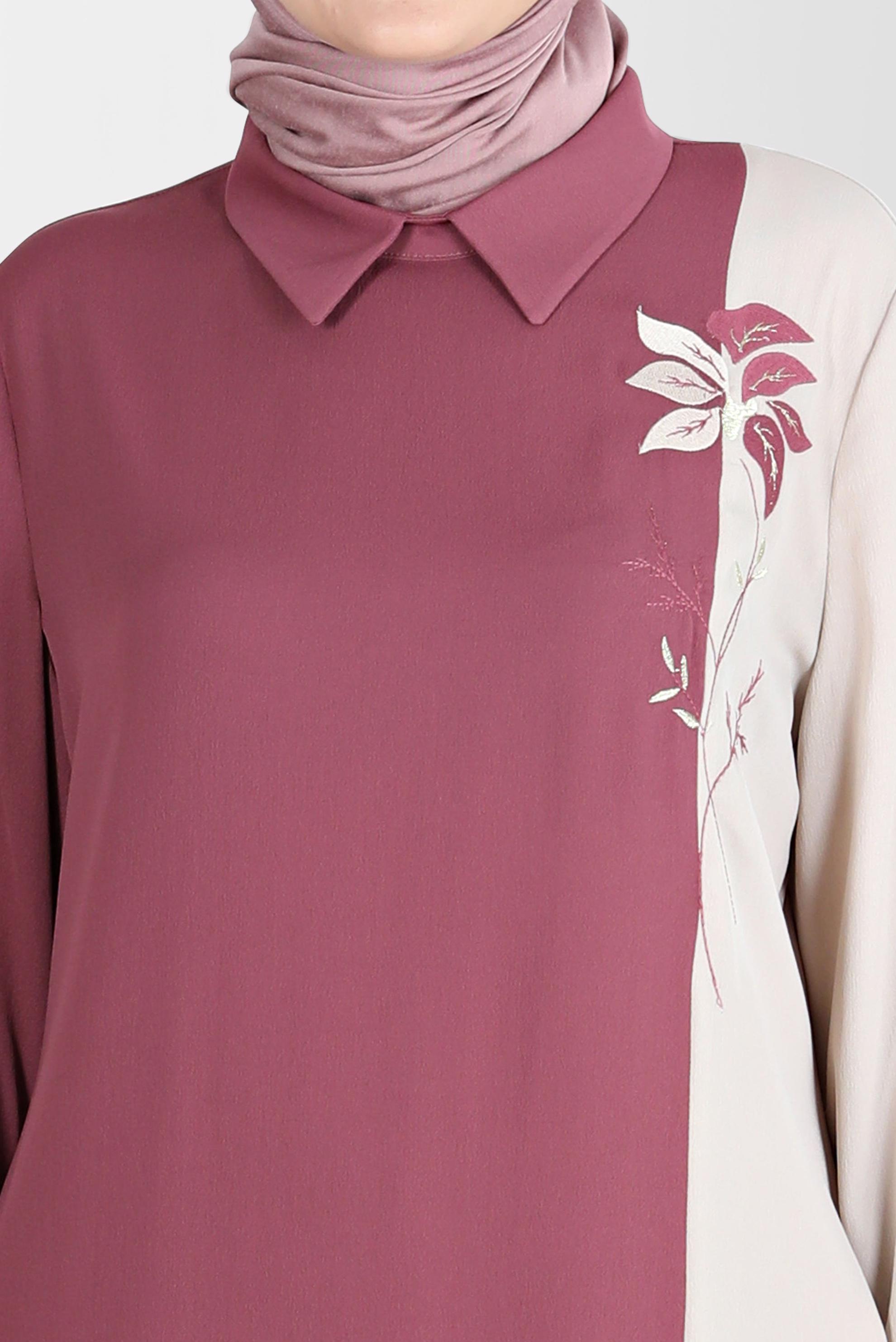 Tesettür giyim PEMBE NAKIŞLI İKİ RENK AEROBIN TUNİK 20239 