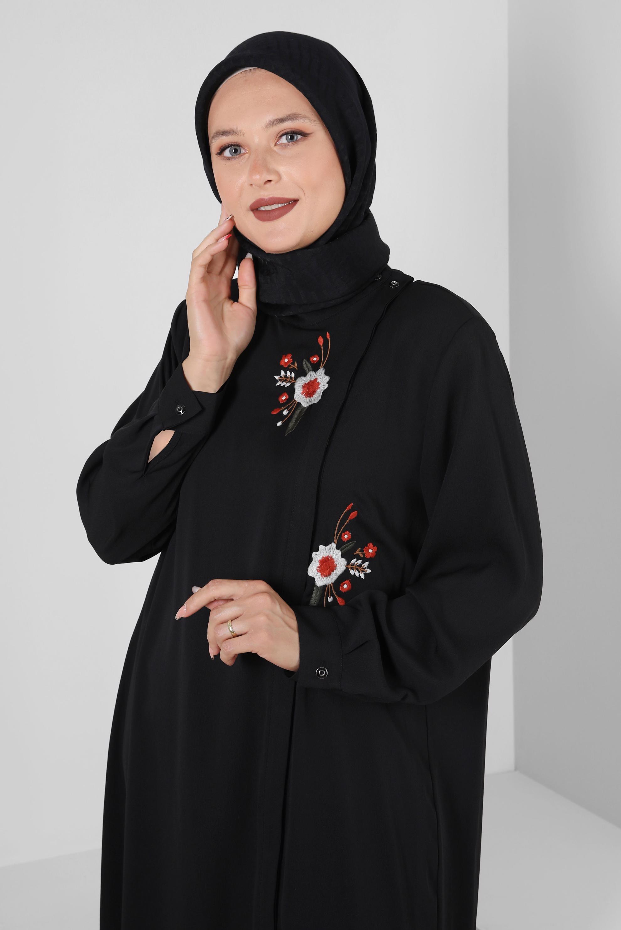 Vêtements hijab NOIR TUNIQUE À MOTIF FLEURI 20247