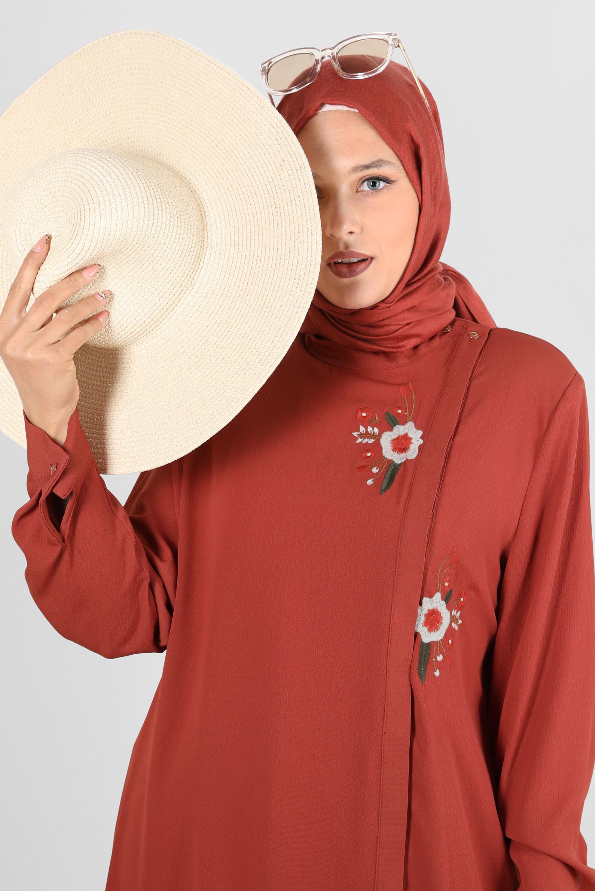 Tesettür giyim TURUNCU ÇİÇEK DESENLİ TUNİK 20247