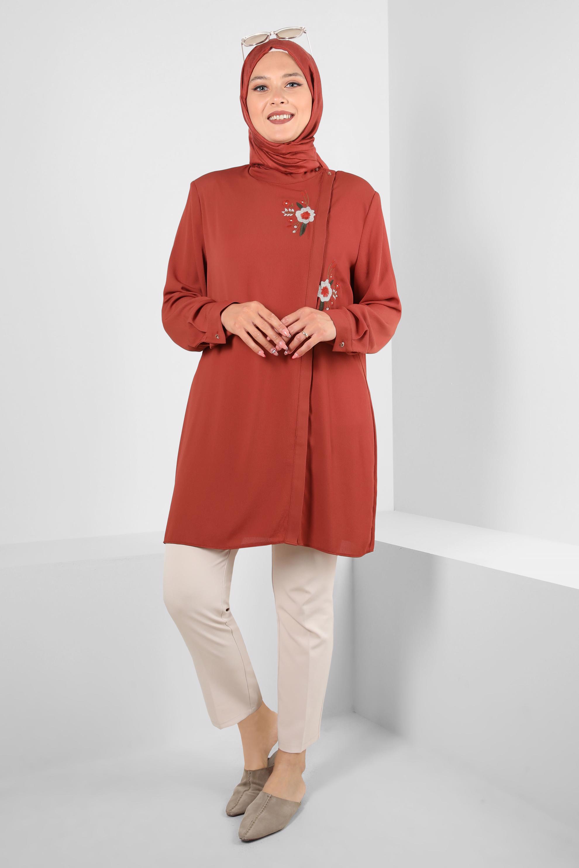 Tesettür giyim TURUNCU ÇİÇEK DESENLİ TUNİK 20247