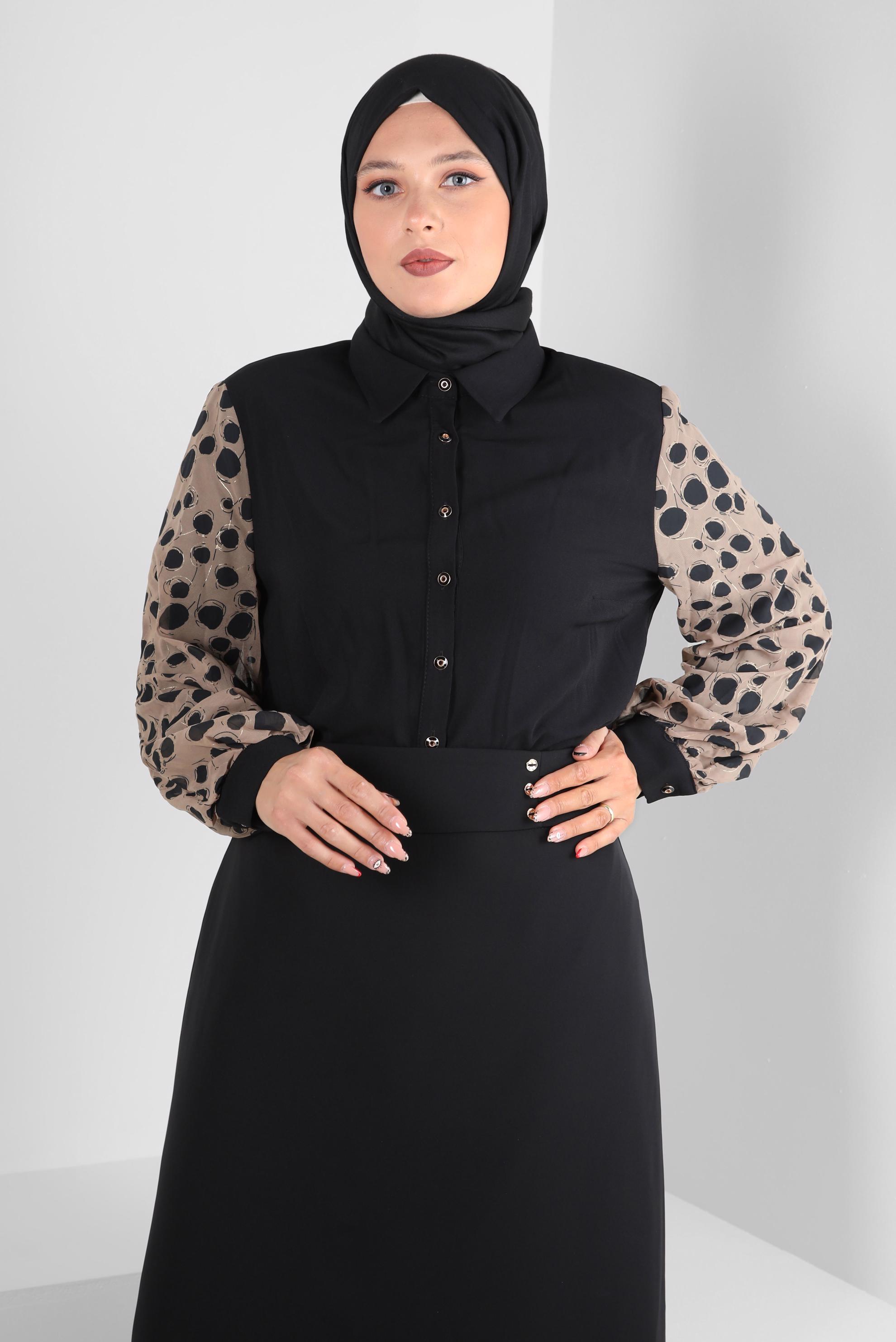 Vêtements hijab BEIGE TUNIQUE CHEMISE À MANCHES À MOTIFS 20255