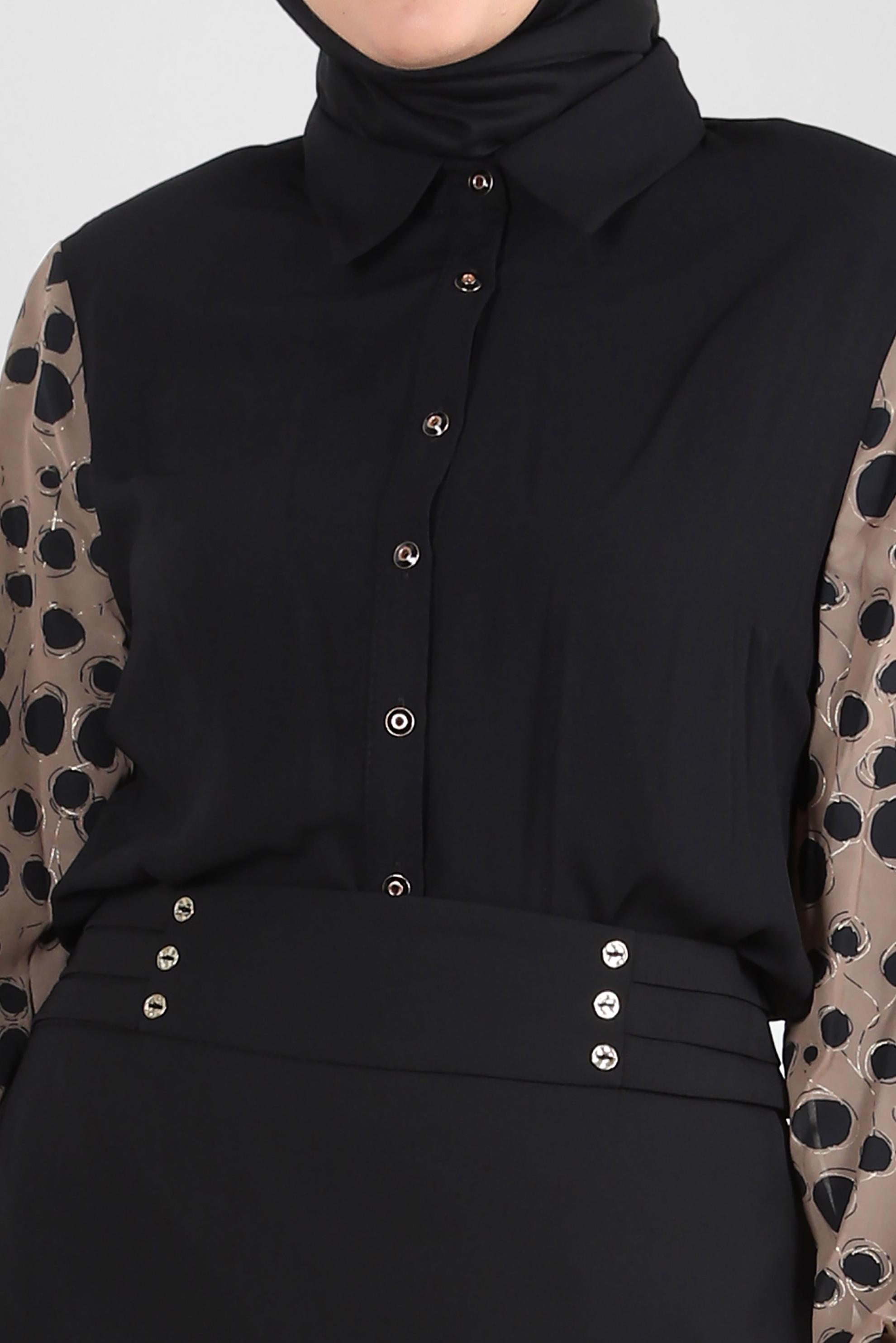 Vêtements hijab BEIGE TUNIQUE CHEMISE À MANCHES À MOTIFS 20255