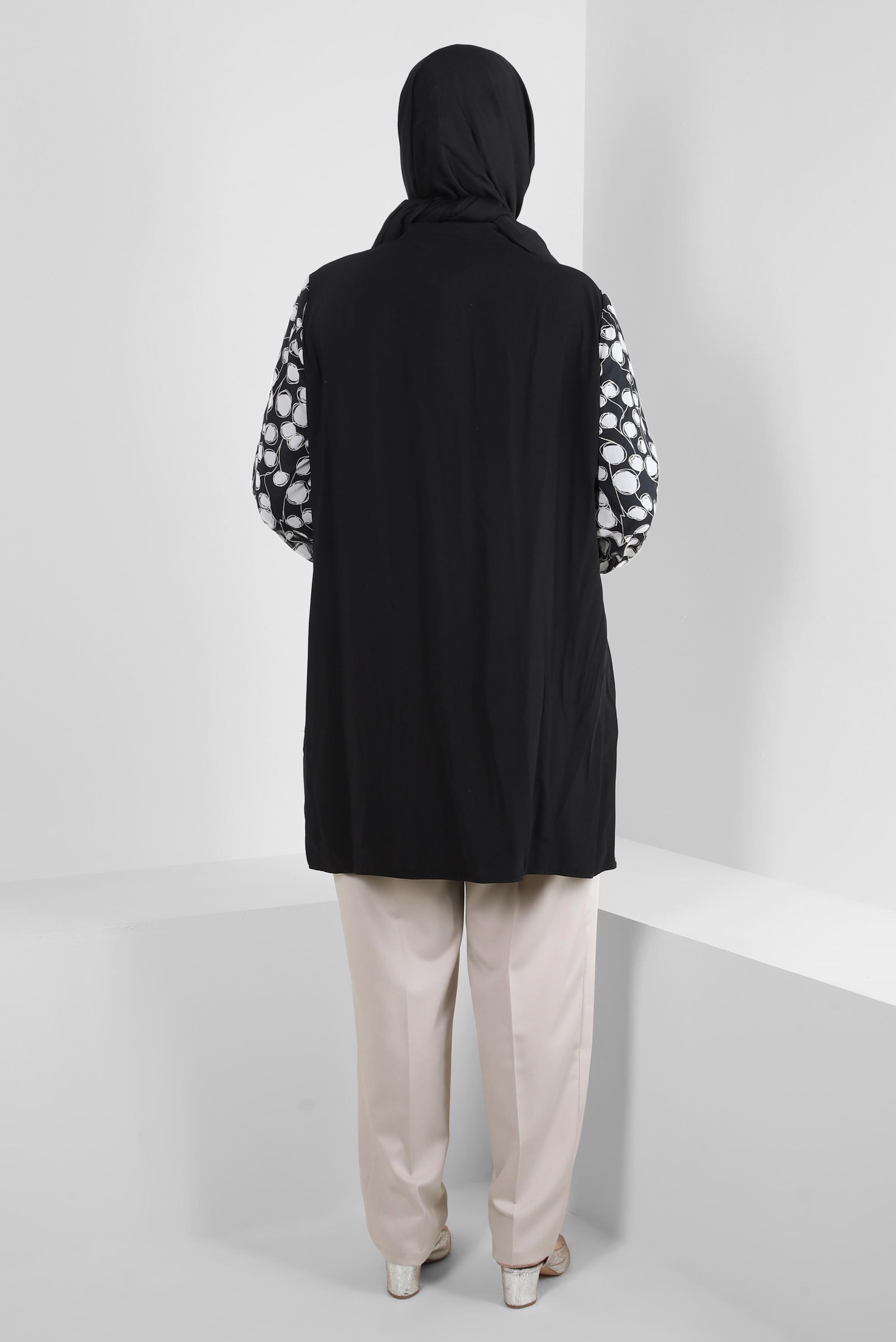 Vêtements hijab NOIR TUNIQUE CHEMISE À MANCHES À MOTIFS 20255