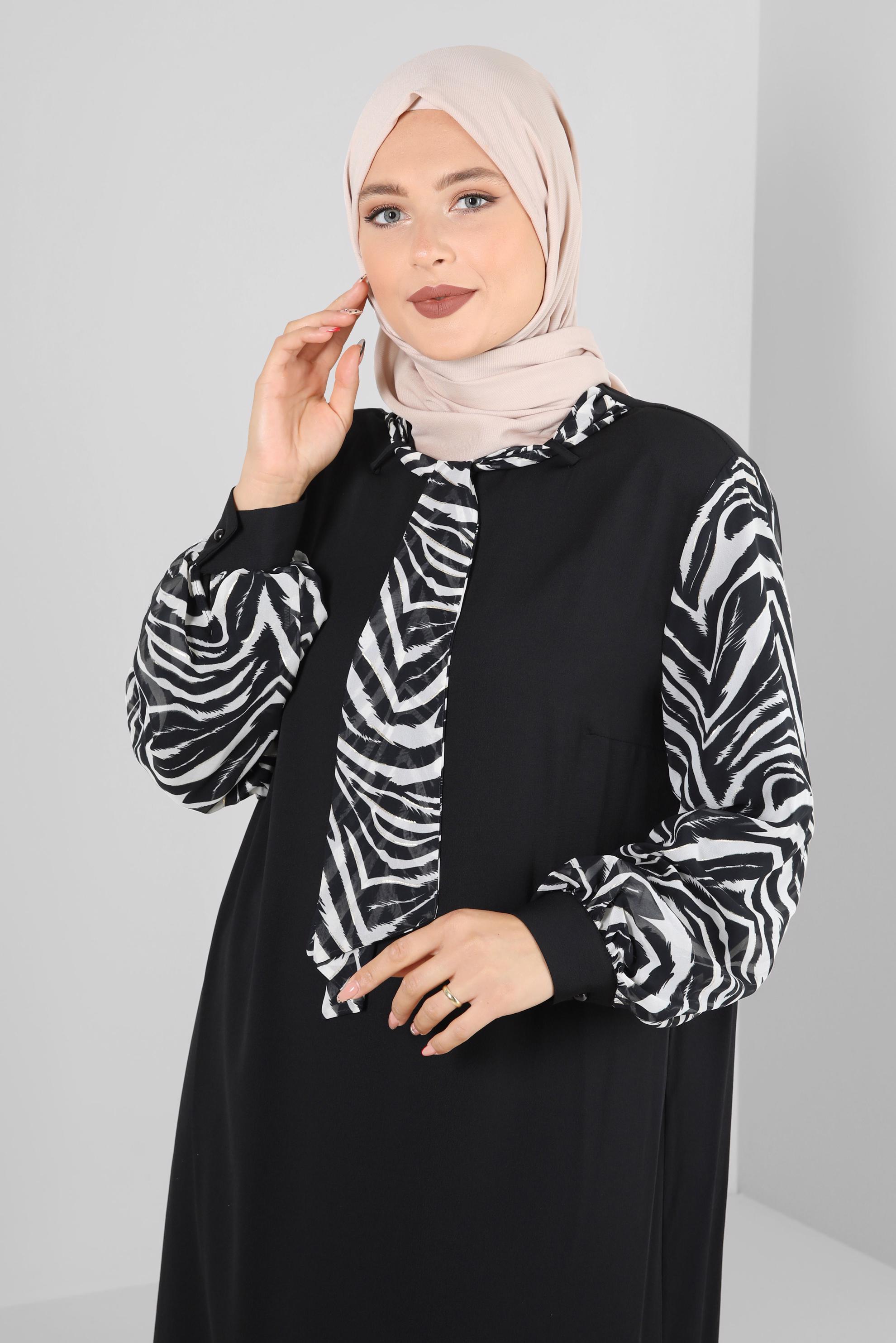 Hijab clothing BLACK PATTERNED SCARF COLLAR AEROBIN TUNIC 20256
