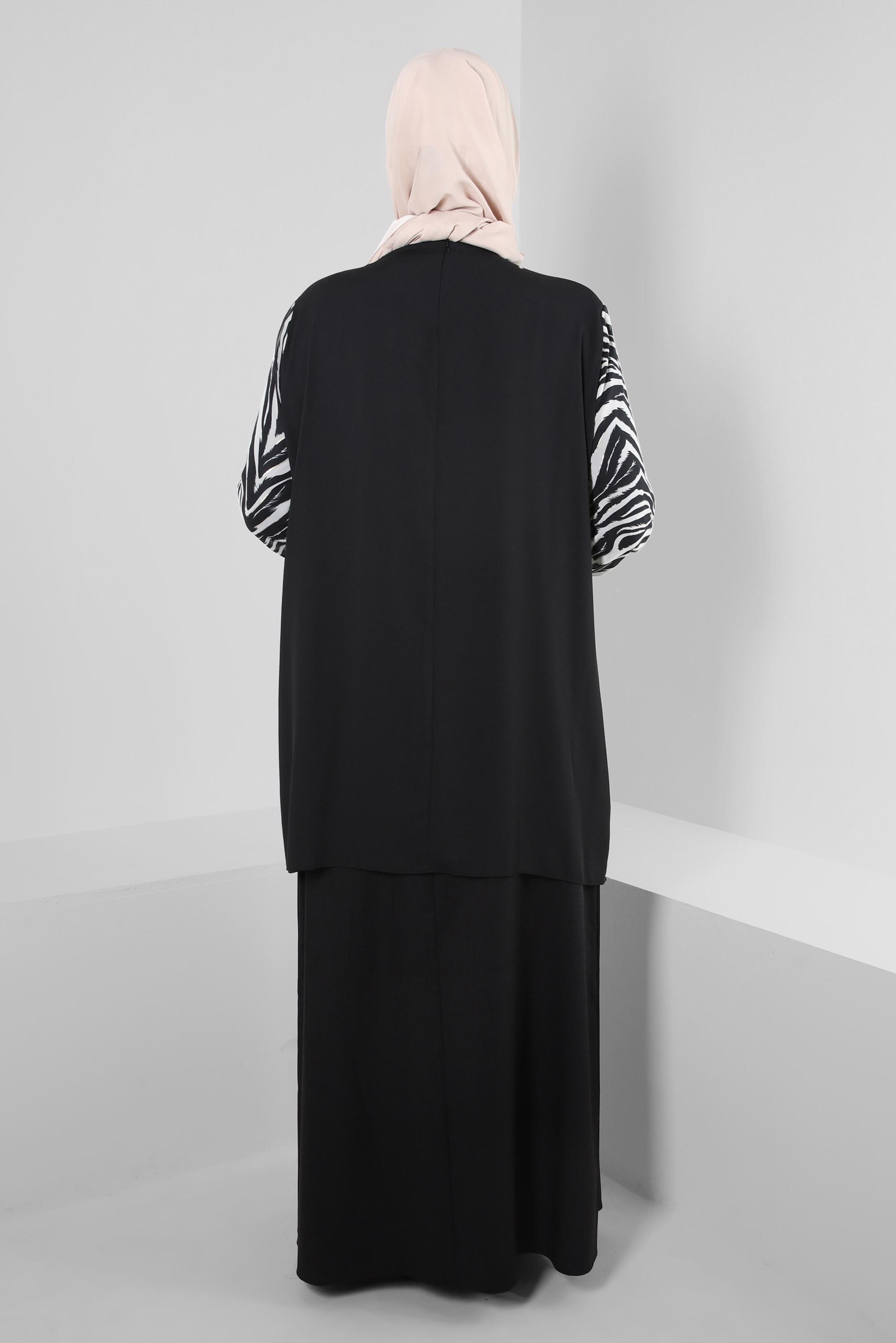 Hijab clothing BLACK PATTERNED SCARF COLLAR AEROBIN TUNIC 20256