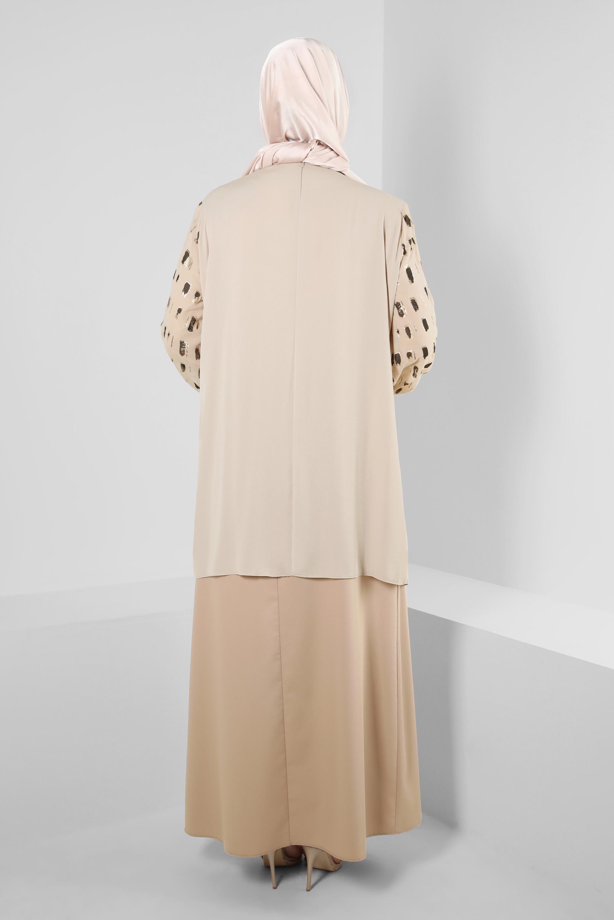 Vêtements hijab BEIGE TUNIQUE AEROBIN COL FOULARD MOTIF 20256