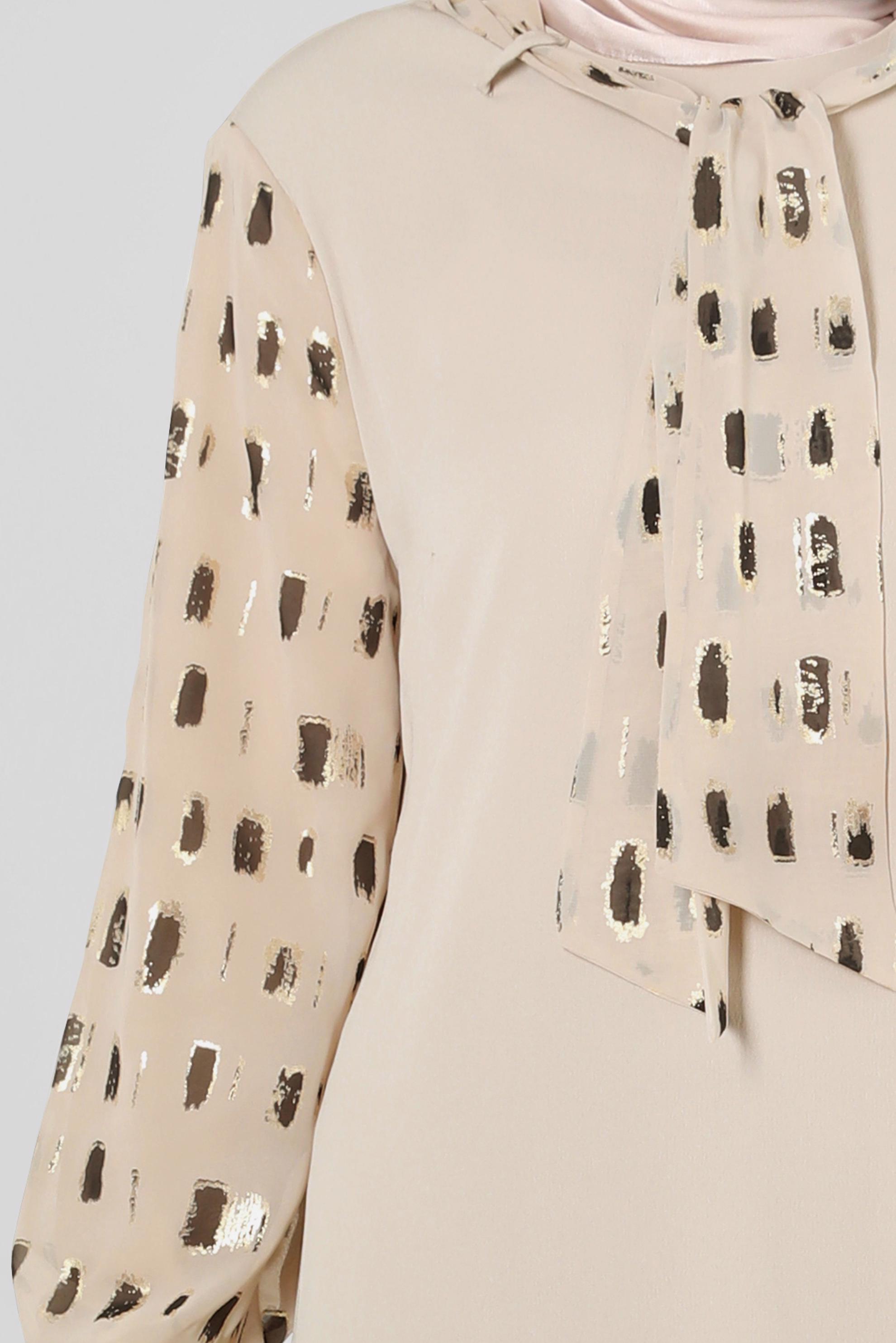 Vêtements hijab BEIGE TUNIQUE AEROBIN COL FOULARD MOTIF 20256