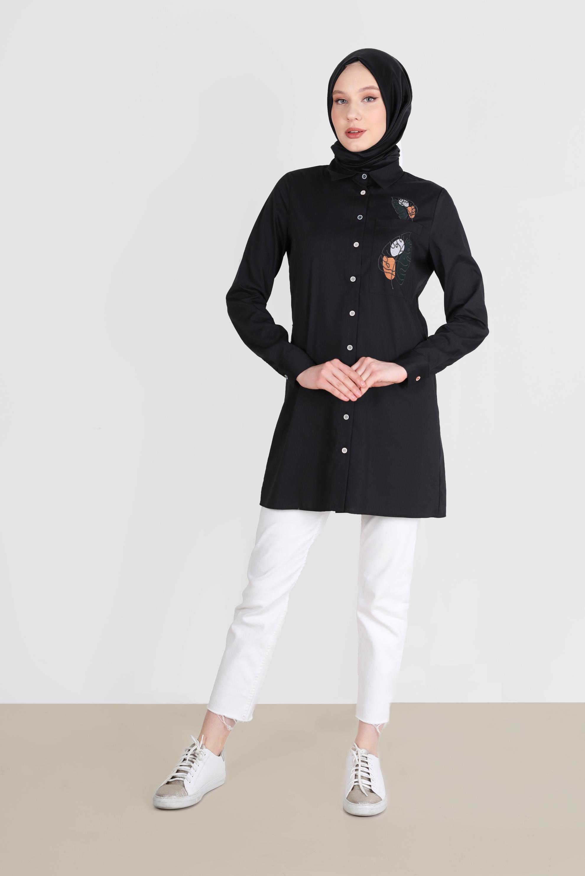 Tesettür giyim SİYAH BASKI DETAYLI TUNİK 41627 