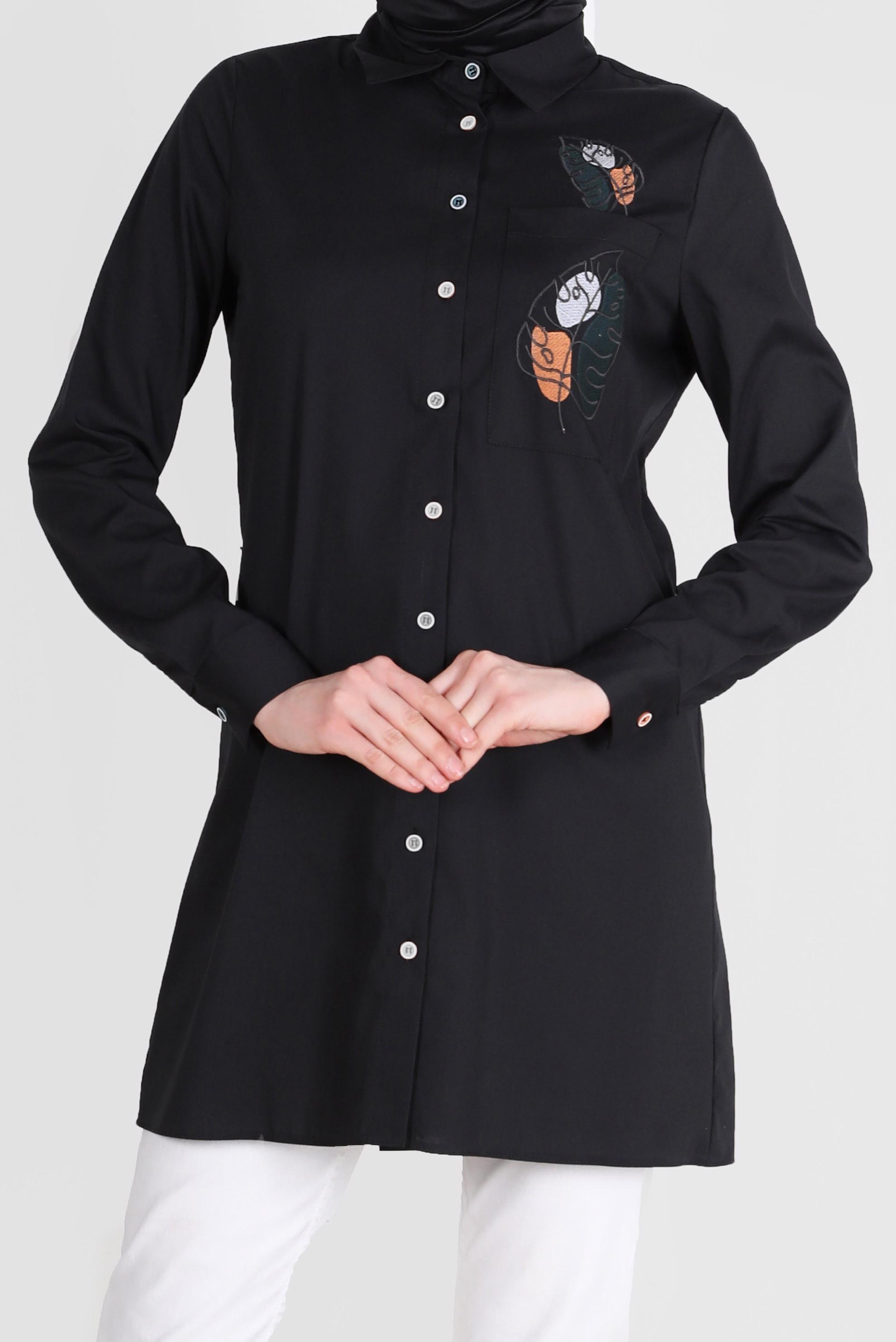 Tesettür giyim SİYAH BASKI DETAYLI TUNİK 41627 