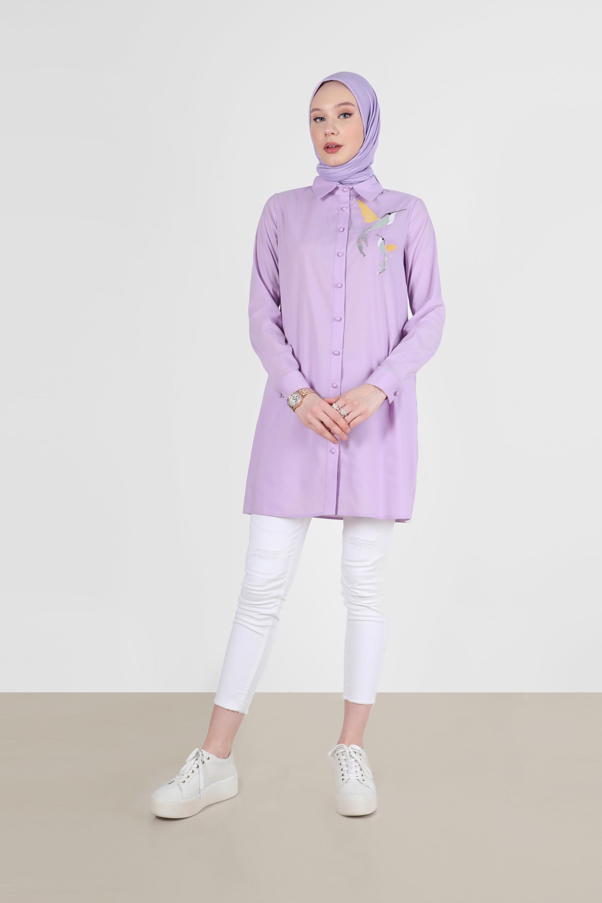 Tesettür giyim MOR BASKI DETAYLI TUNİK 41627 