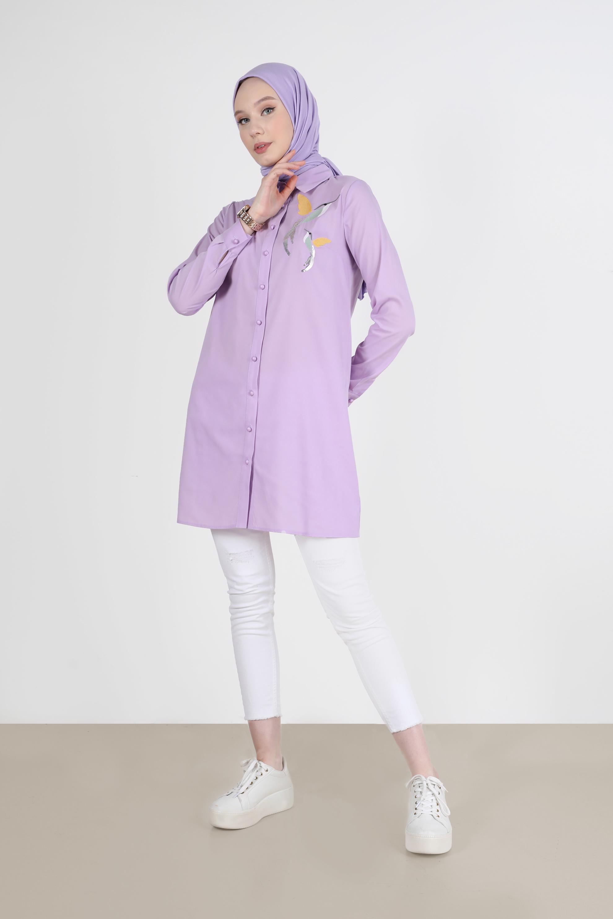 Tesettür giyim MOR BASKI DETAYLI TUNİK 41627 