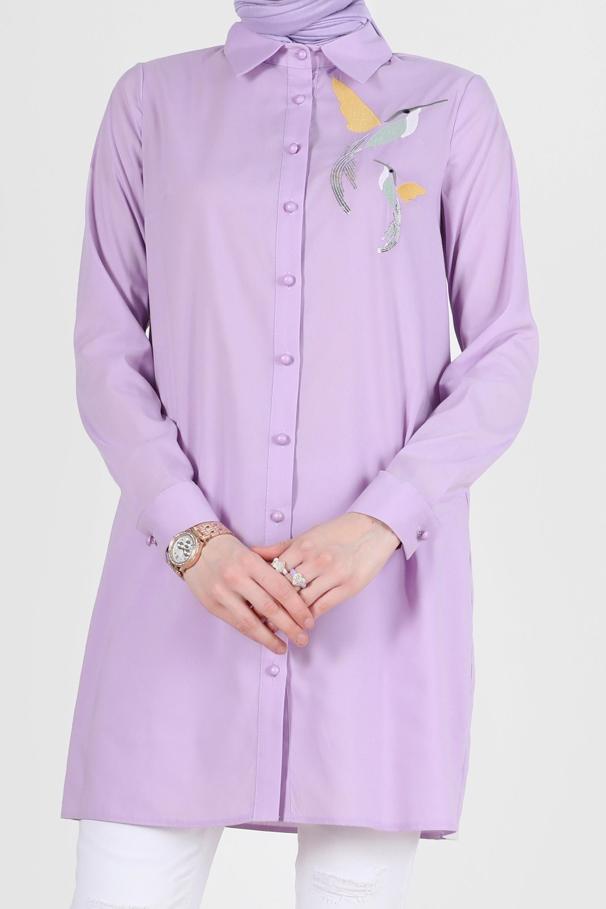 Tesettür giyim MOR BASKI DETAYLI TUNİK 41627 