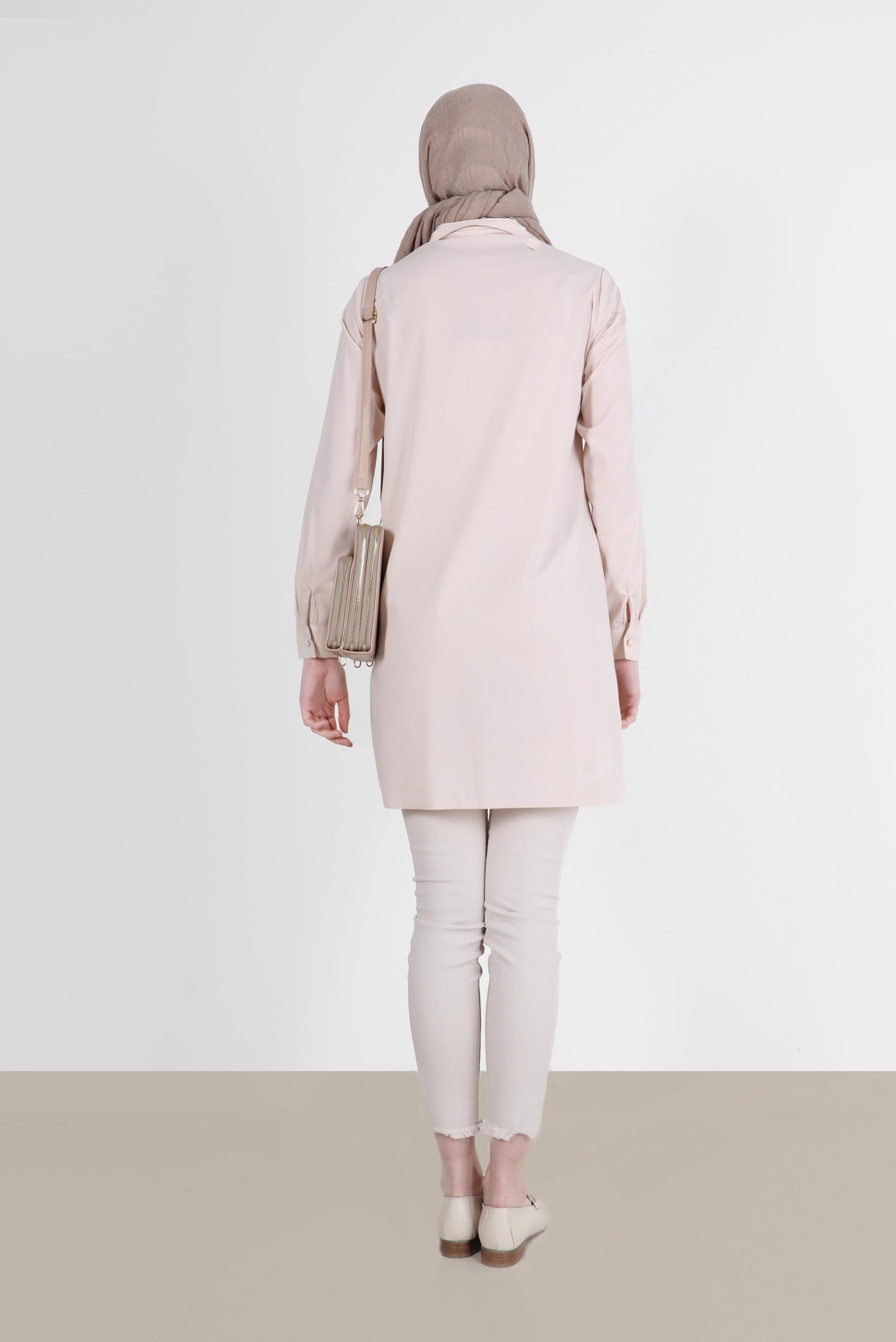 Tesettür giyim BEJ BASKI DETAYLI TUNİK 41627 