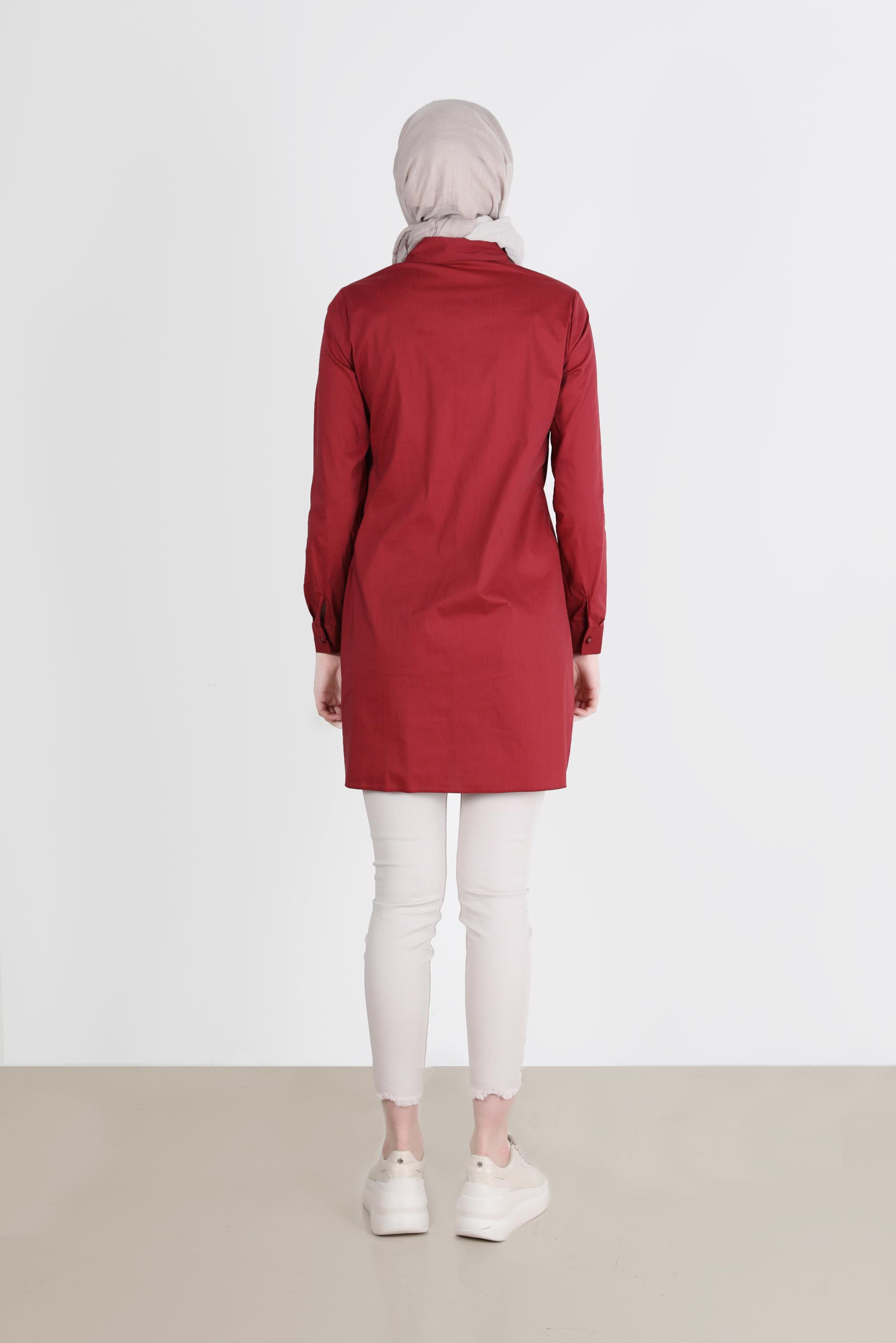 Tesettür giyim BORDO BASKI DETAYLI TUNİK 41627 