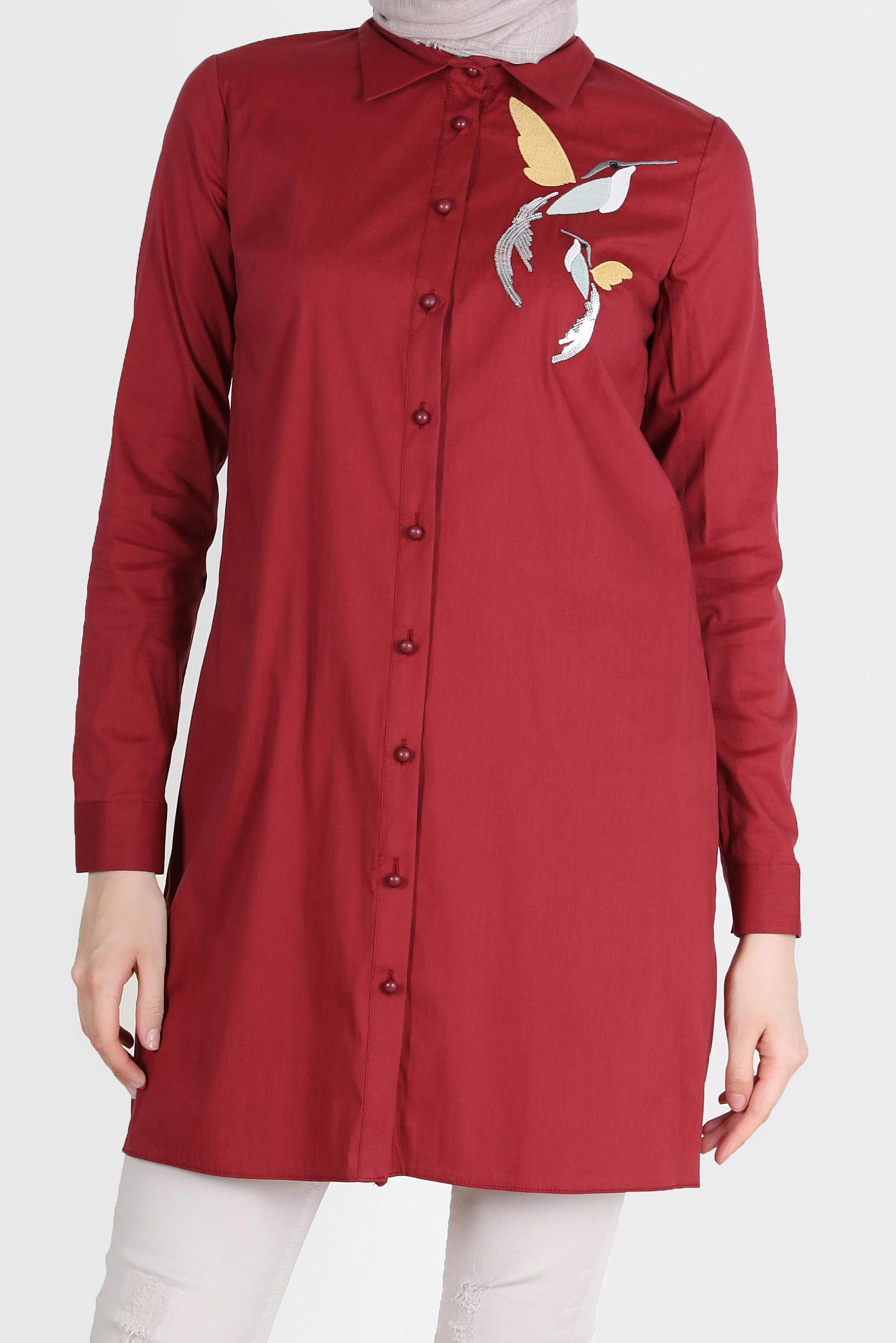 Tesettür giyim BORDO BASKI DETAYLI TUNİK 41627 