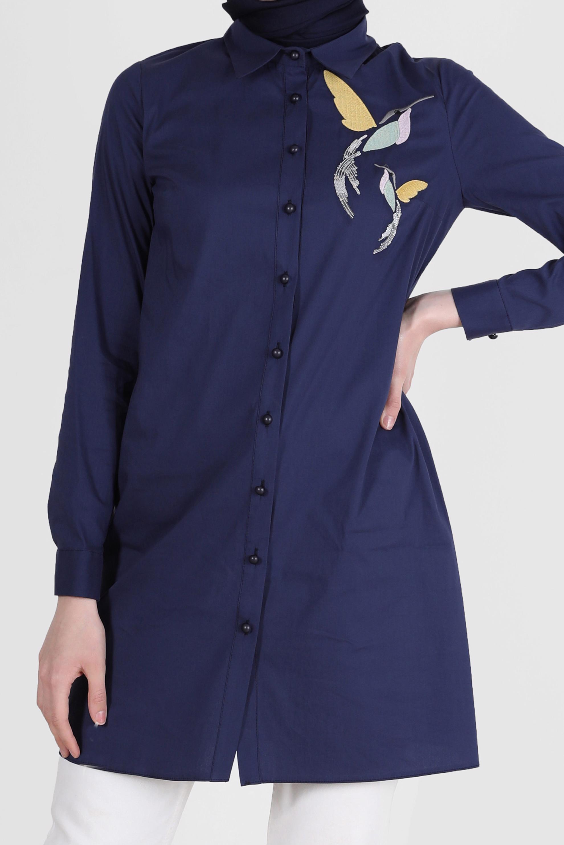 Tesettür giyim LACİVERT BASKI DETAYLI TUNİK 41627 