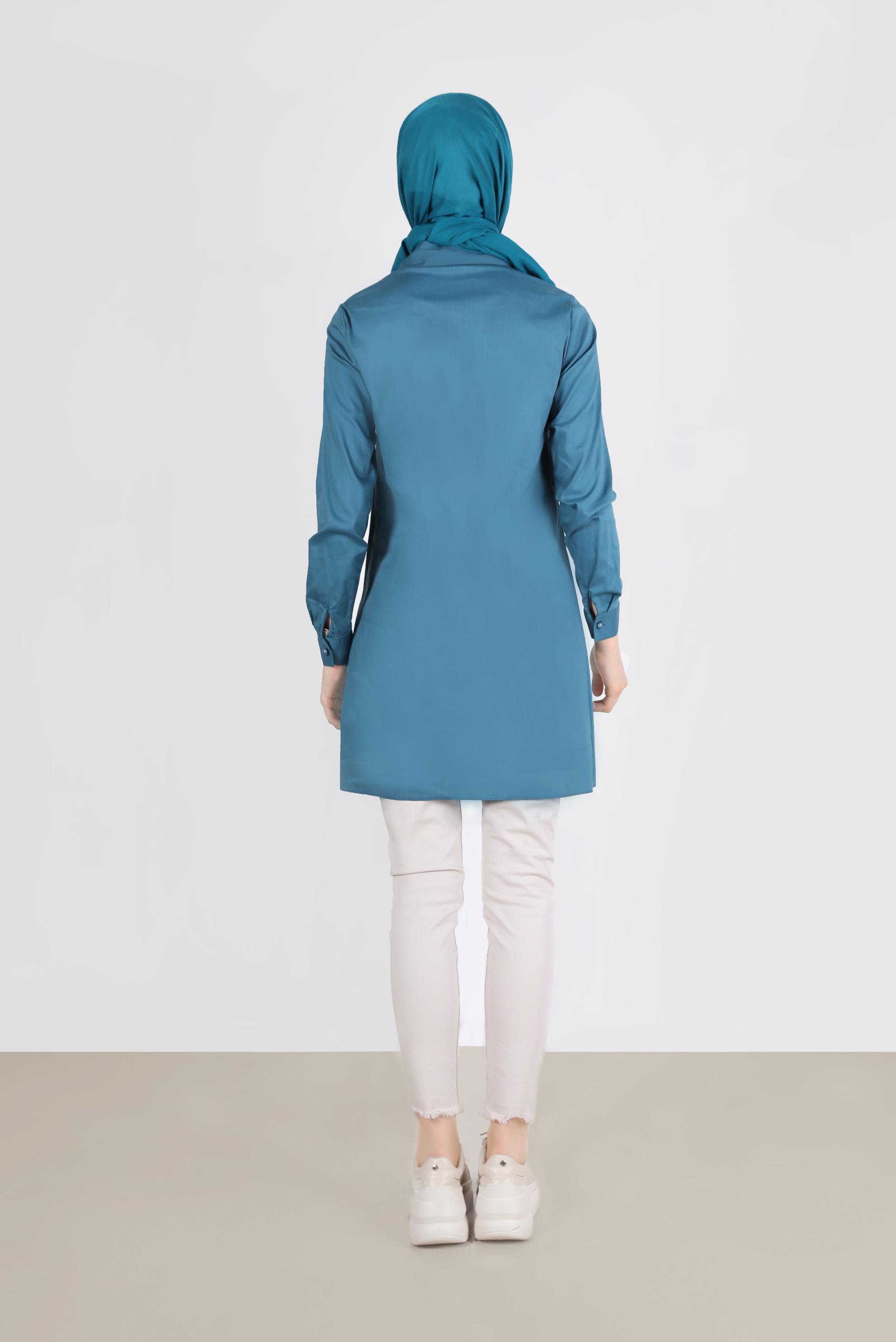 Tesettür giyim MAVİ BASKI DETAYLI TUNİK 41627 