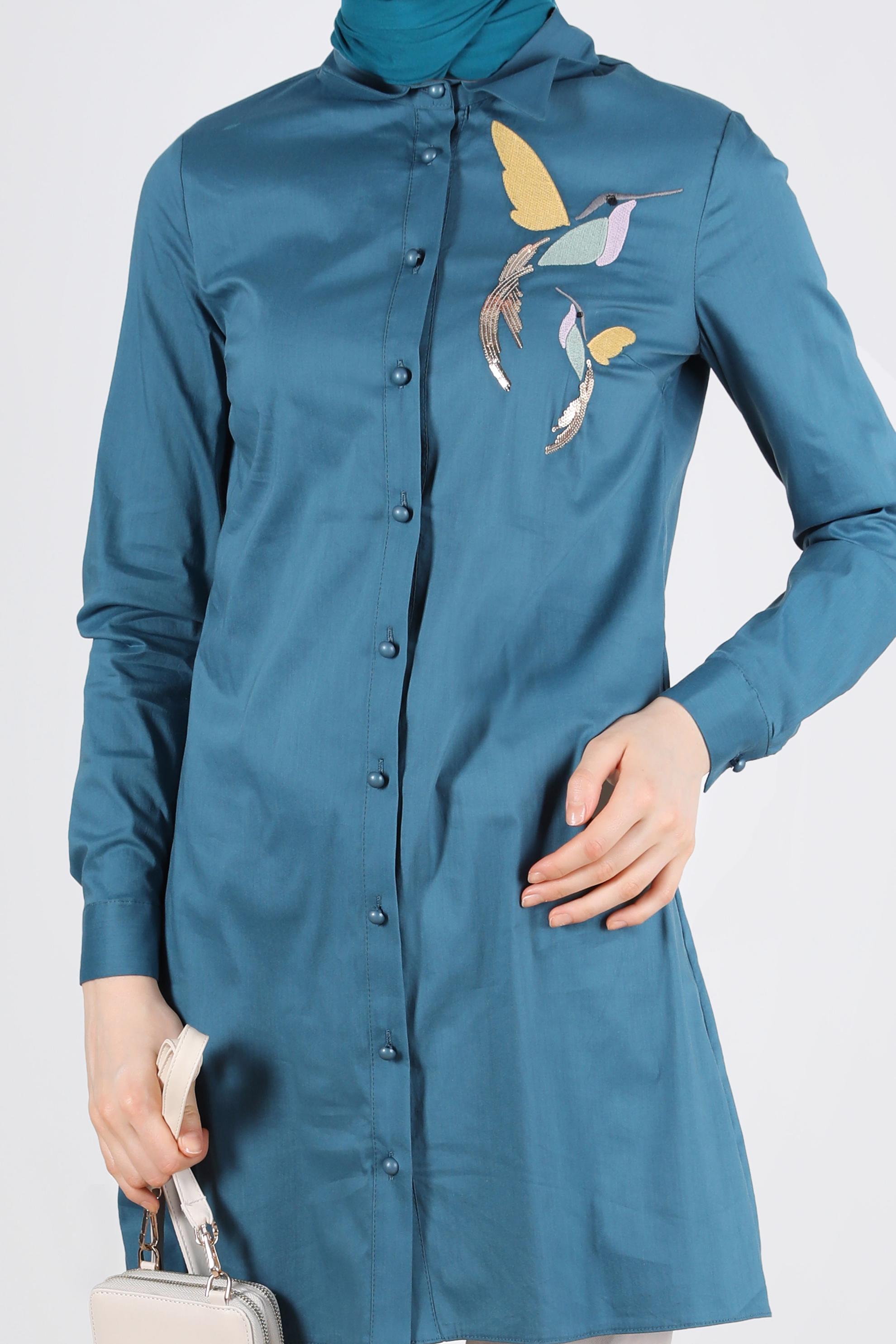 Tesettür giyim MAVİ BASKI DETAYLI TUNİK 41627 