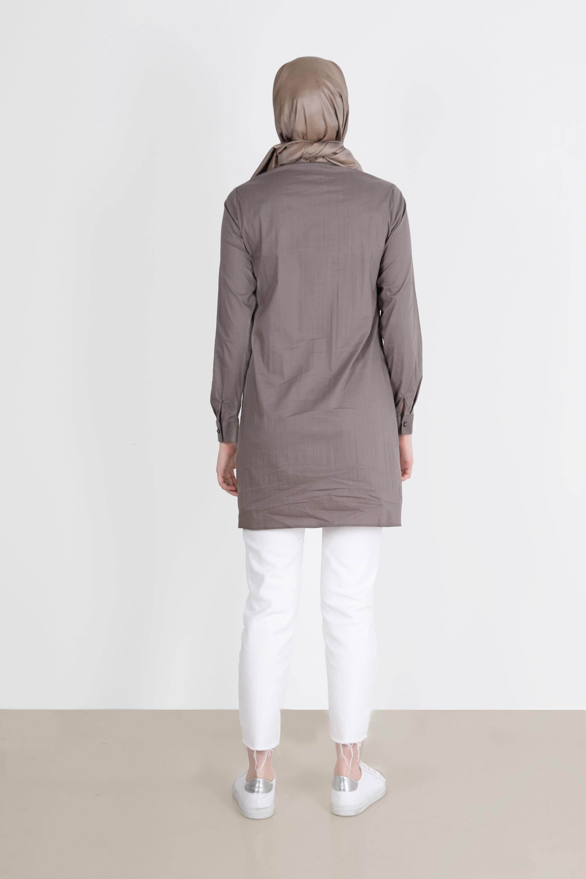 Tesettür giyim VİZON BASKI DETAYLI TUNİK 41627 