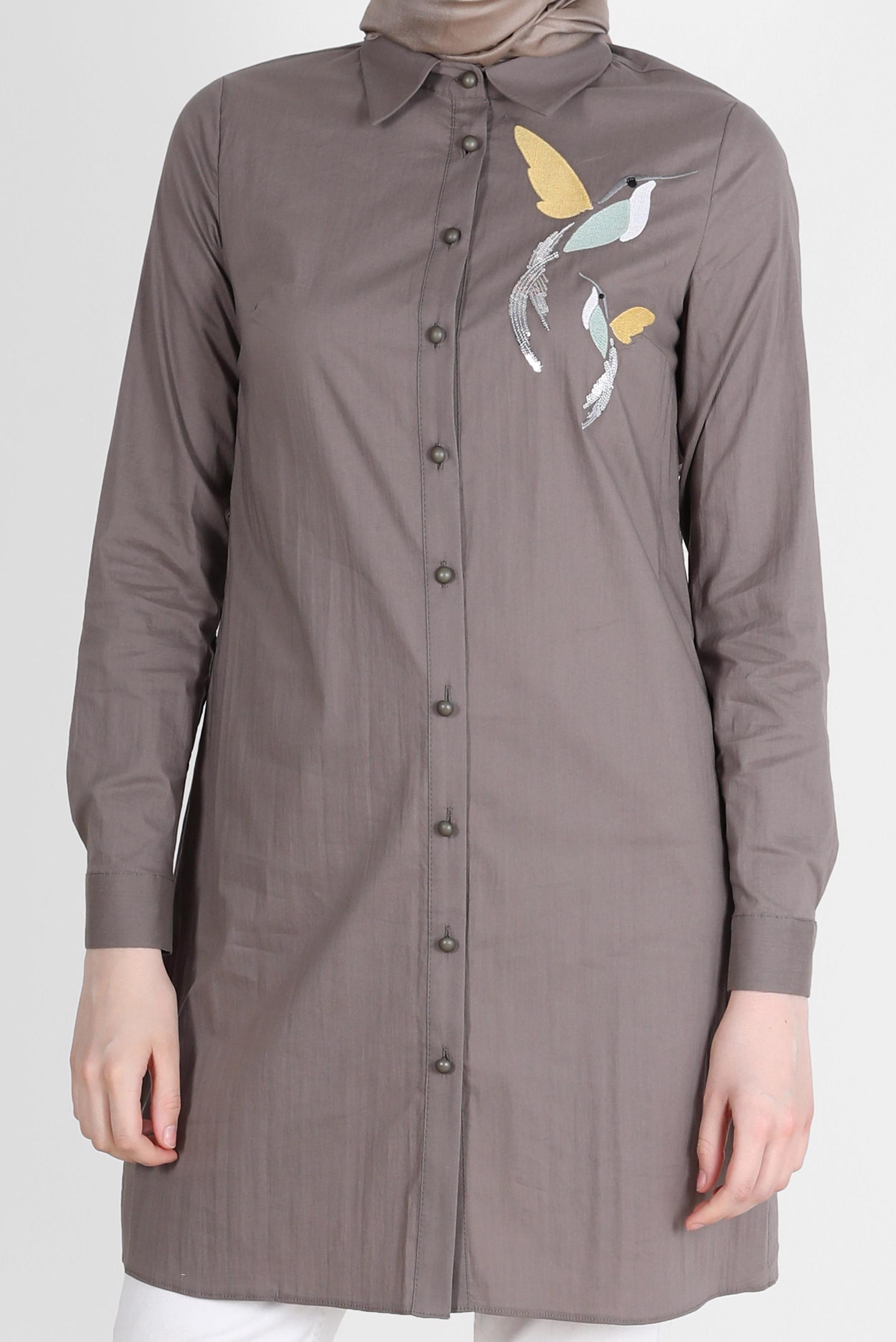 Tesettür giyim VİZON BASKI DETAYLI TUNİK 41627 