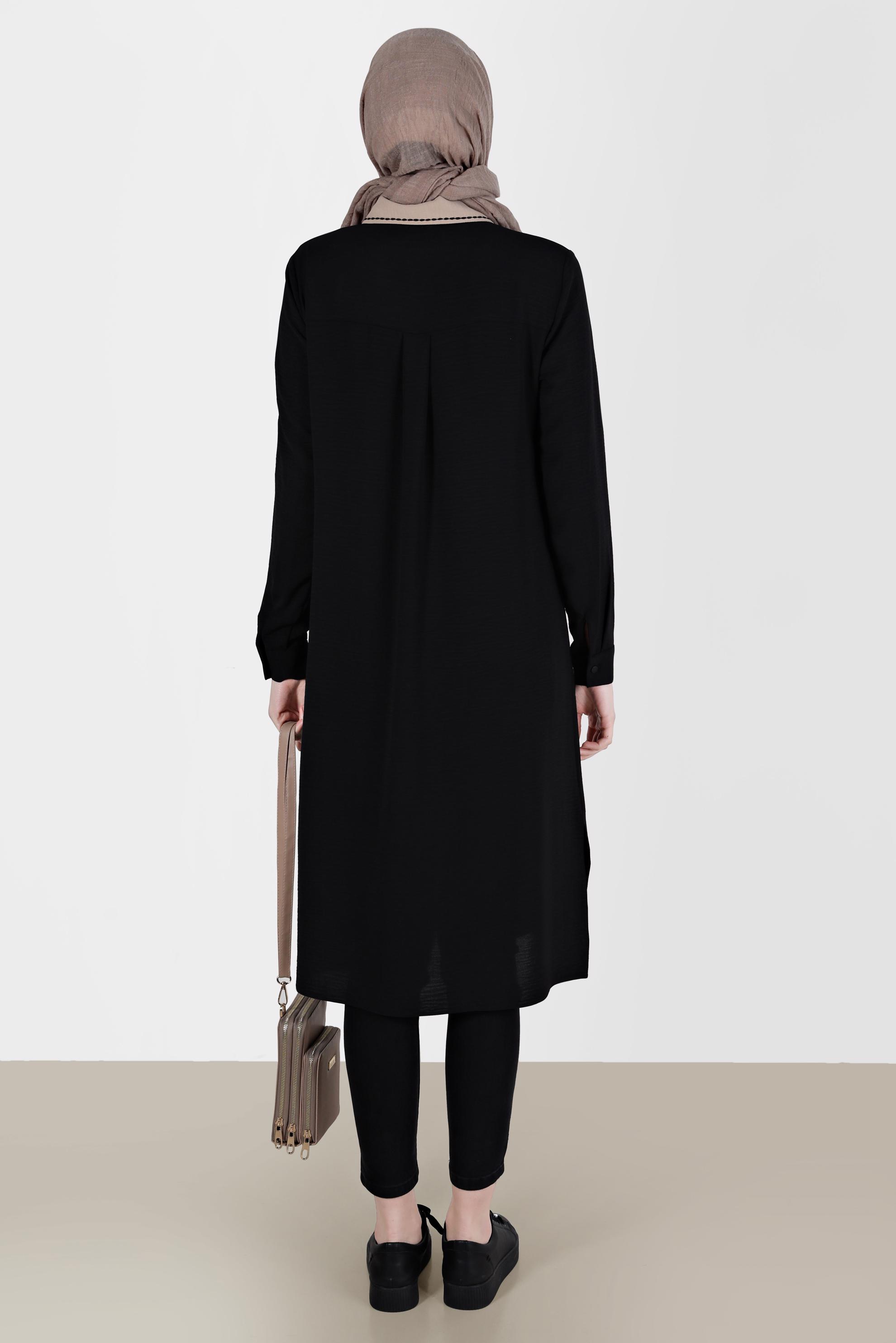 Tesettür giyim SİYAH BOYDAN DÜĞMELİ İKİ RENKLİ TUNİK 41727