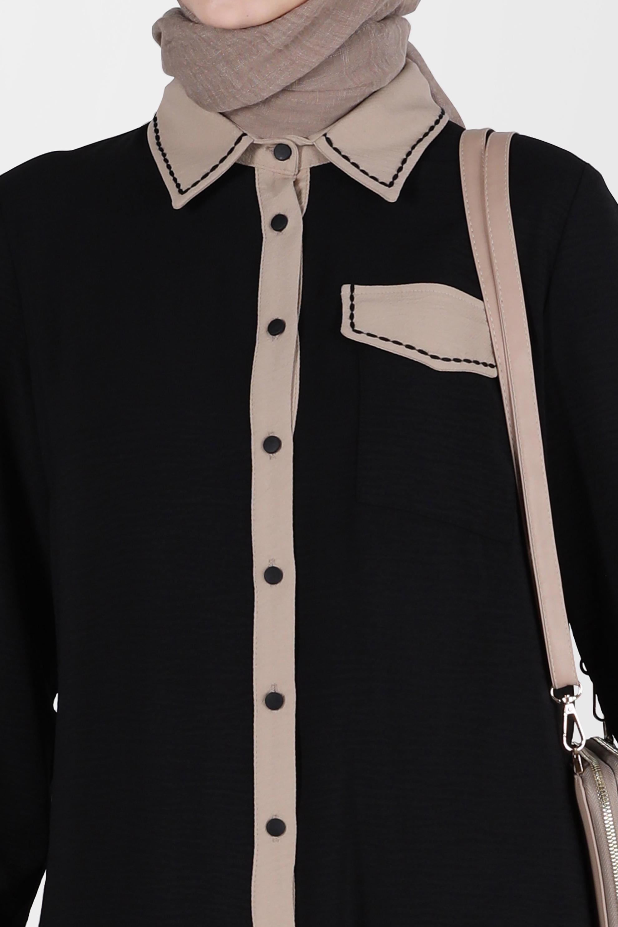 Tesettür giyim SİYAH BOYDAN DÜĞMELİ İKİ RENKLİ TUNİK 41727