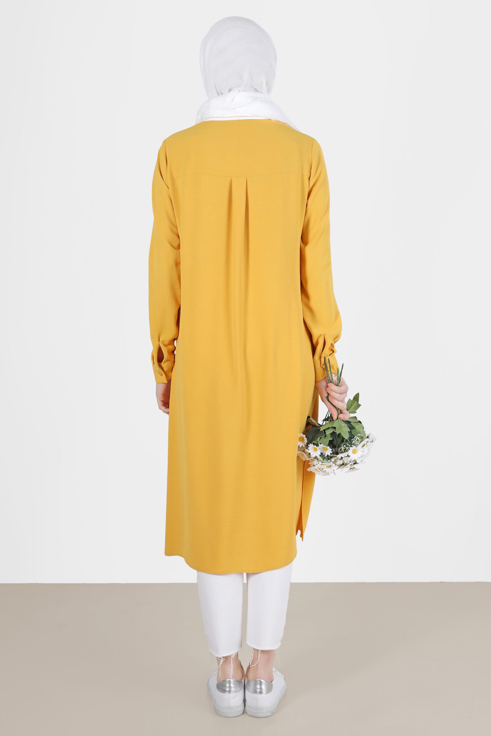 Tesettür giyim SARI BOYDAN DÜĞMELİ İKİ RENKLİ TUNİK 41727