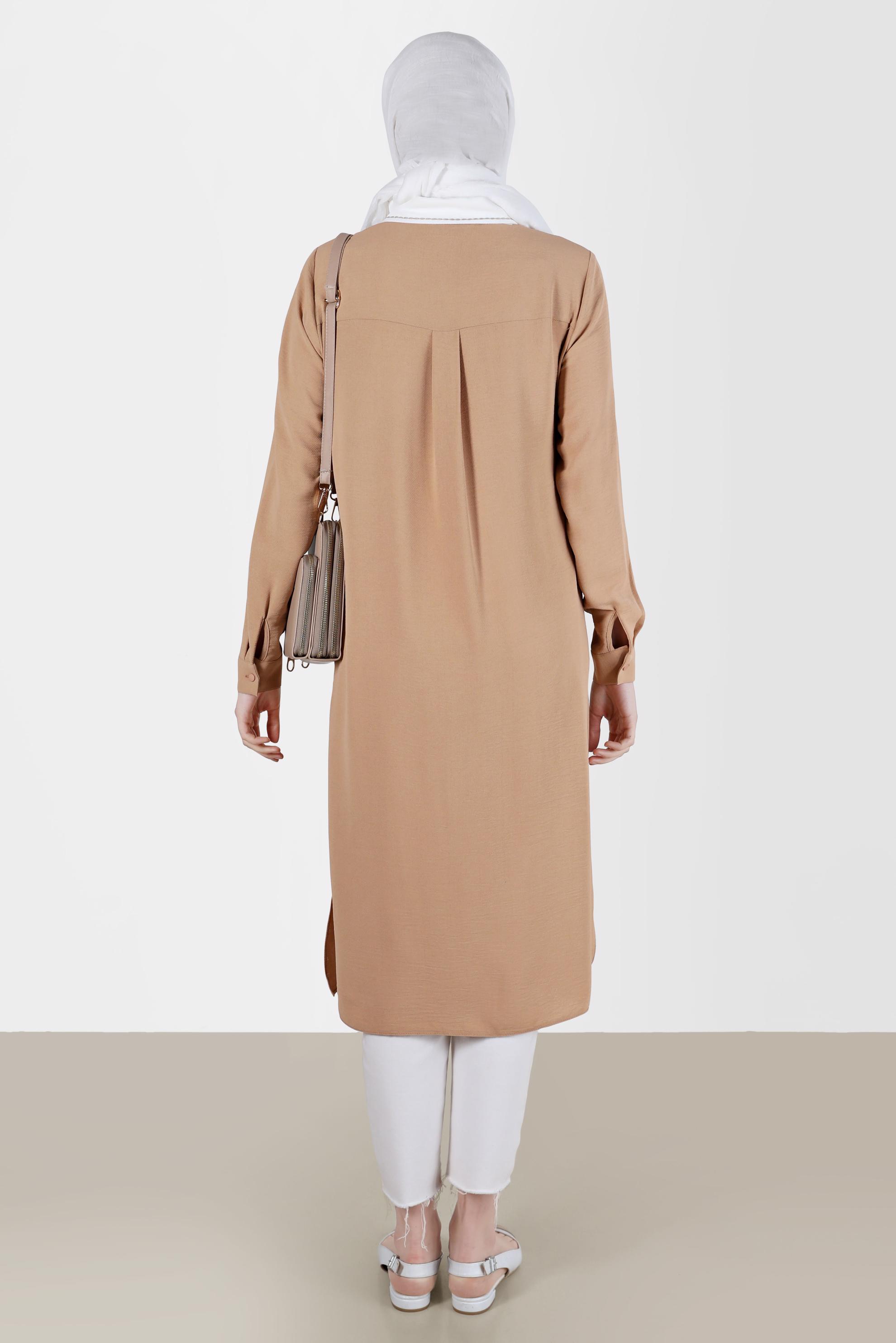 Tesettür giyim KAHVE BOYDAN DÜĞMELİ İKİ RENKLİ TUNİK 41727