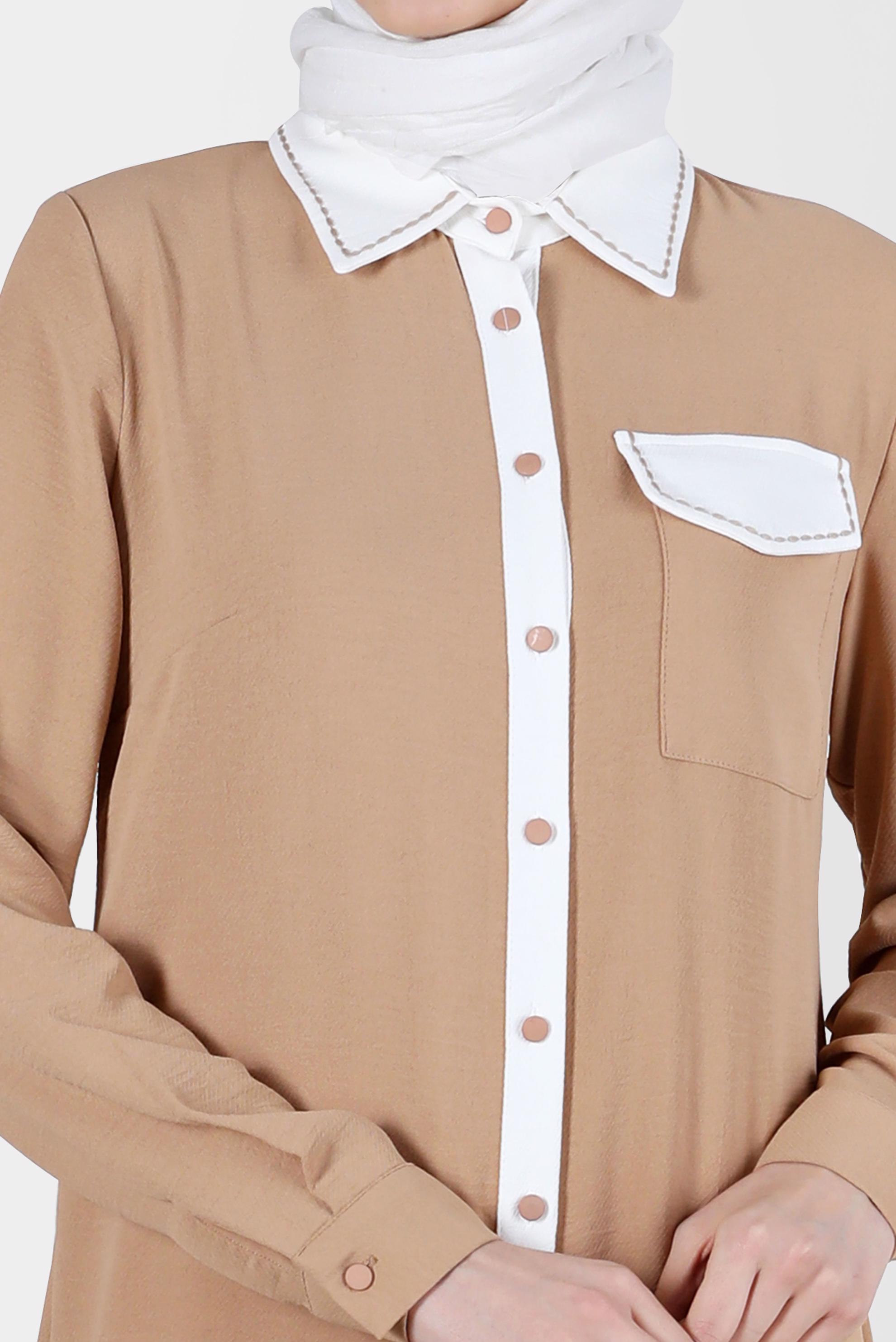 Tesettür giyim KAHVE BOYDAN DÜĞMELİ İKİ RENKLİ TUNİK 41727