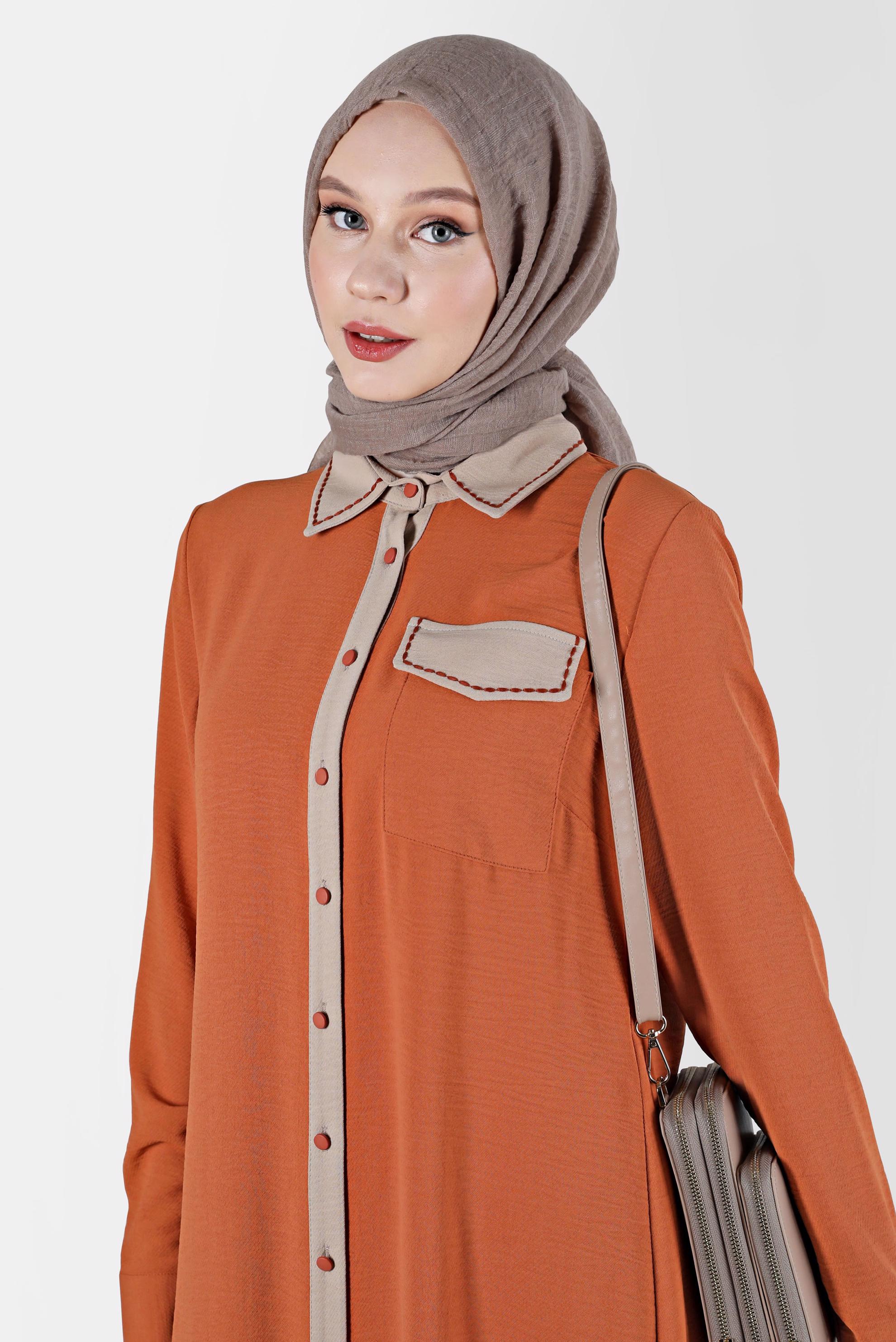 Tesettür giyim TABA BOYDAN DÜĞMELİ İKİ RENKLİ TUNİK 41727