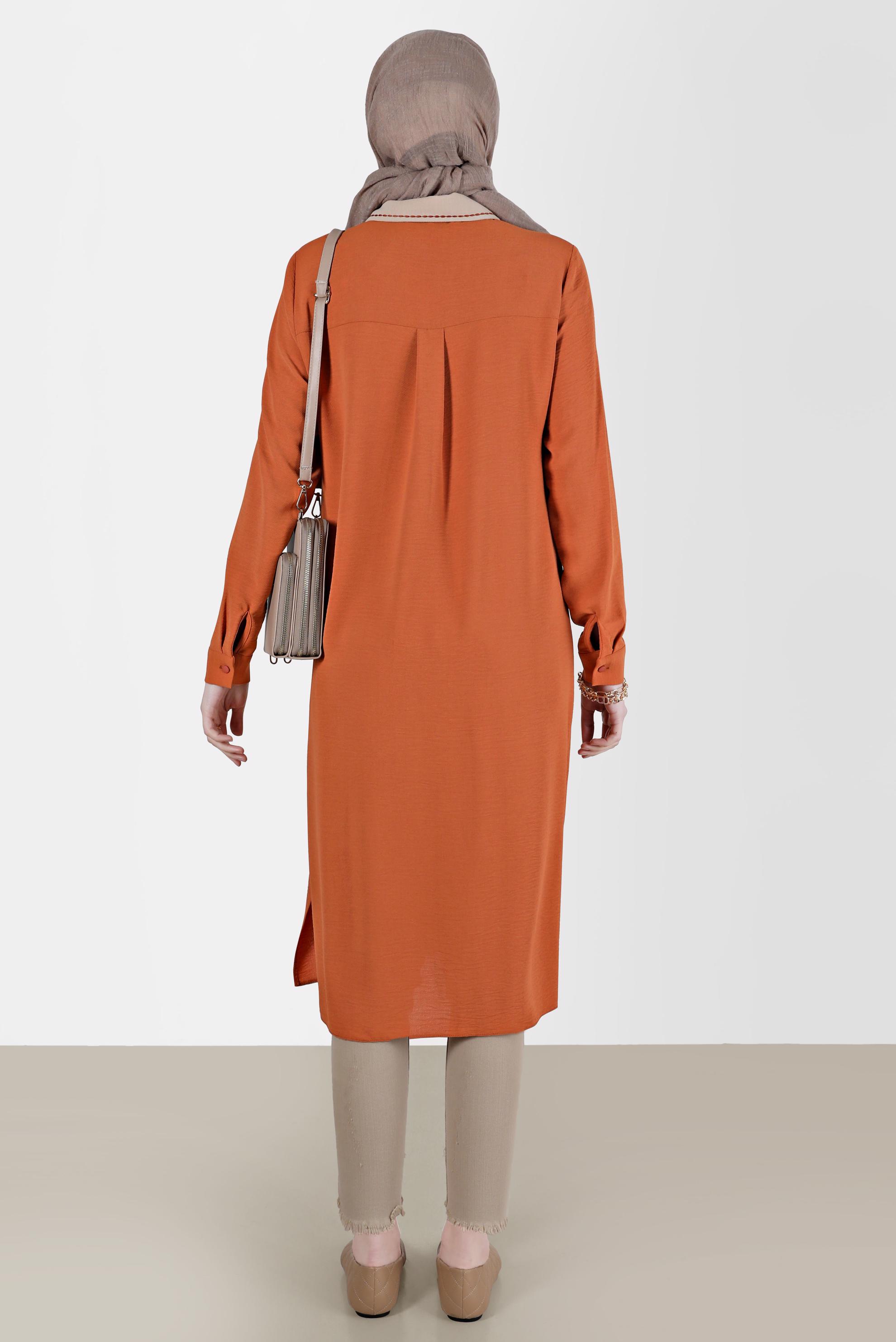 Tesettür giyim TABA BOYDAN DÜĞMELİ İKİ RENKLİ TUNİK 41727