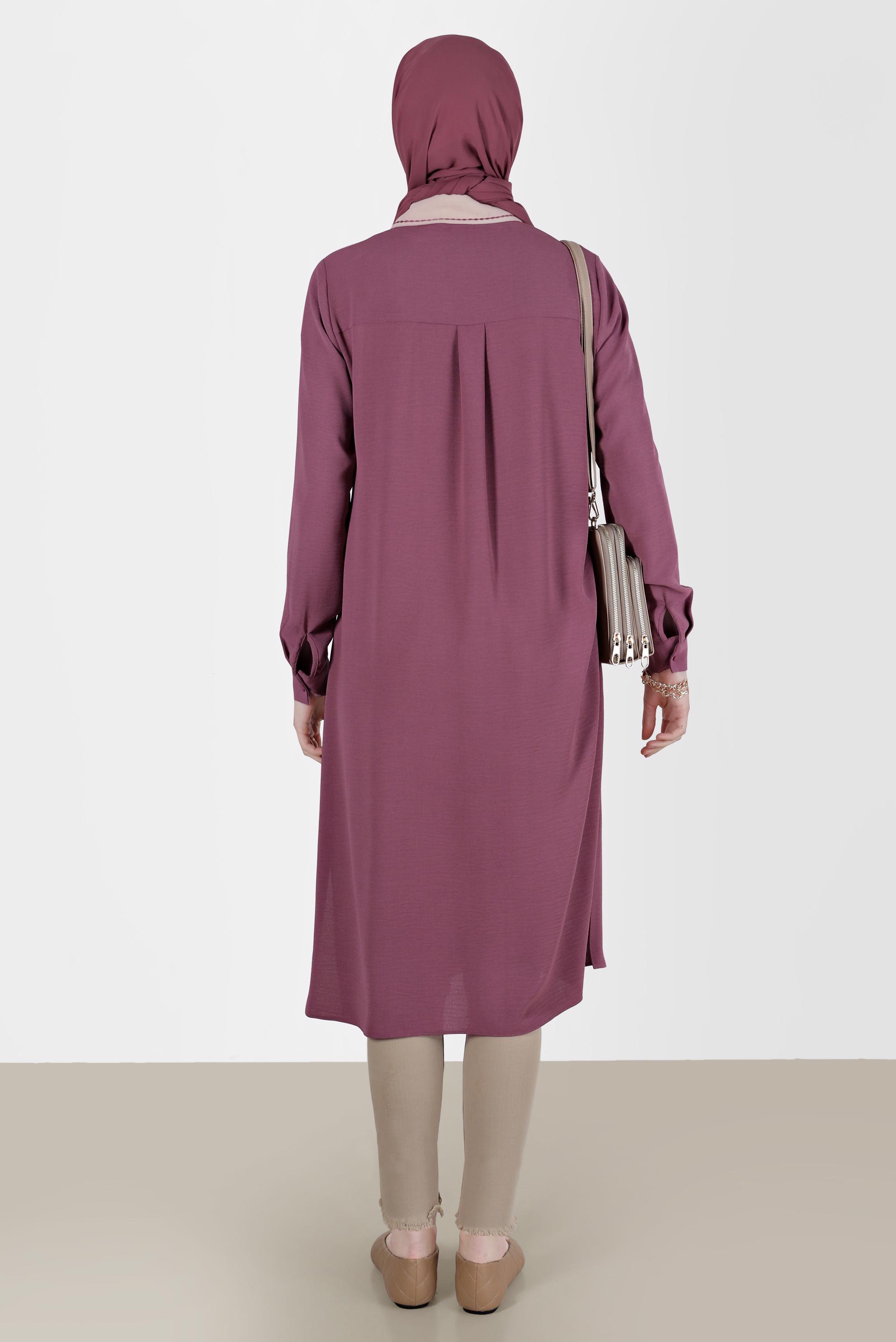 Tesettür giyim MOR BOYDAN DÜĞMELİ İKİ RENKLİ TUNİK 41727