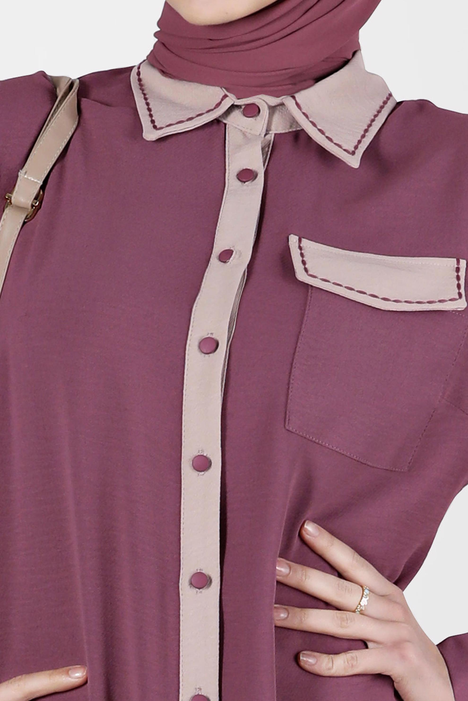 Tesettür giyim MOR BOYDAN DÜĞMELİ İKİ RENKLİ TUNİK 41727