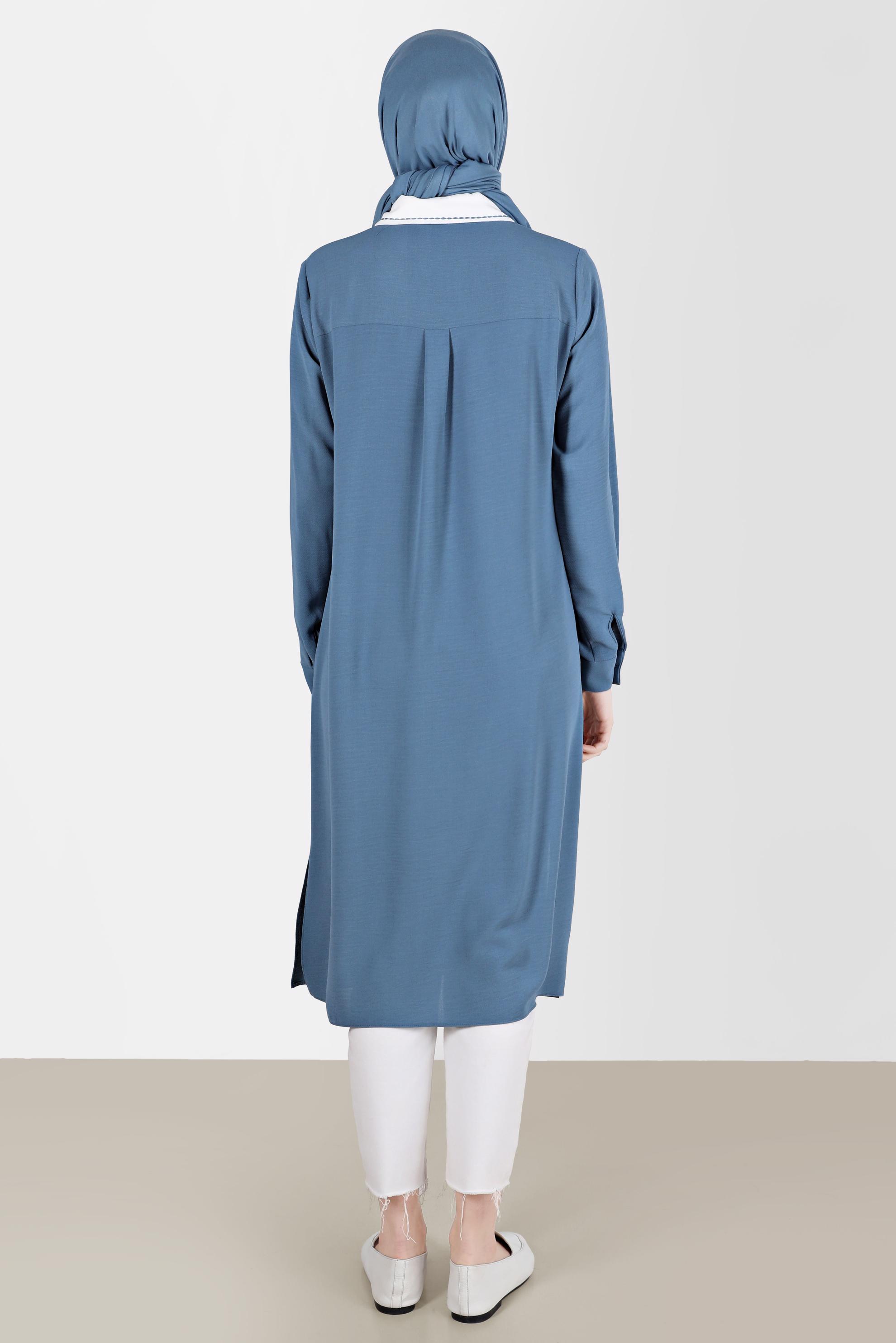 Tesettür giyim MAVİ BOYDAN DÜĞMELİ İKİ RENKLİ TUNİK 41727